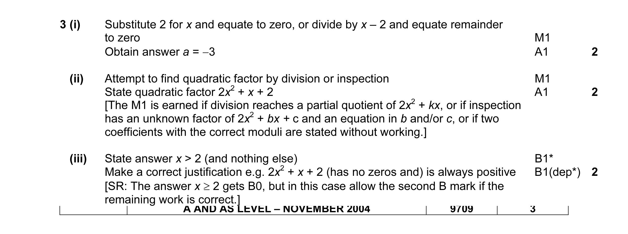 Mark scheme for question 1