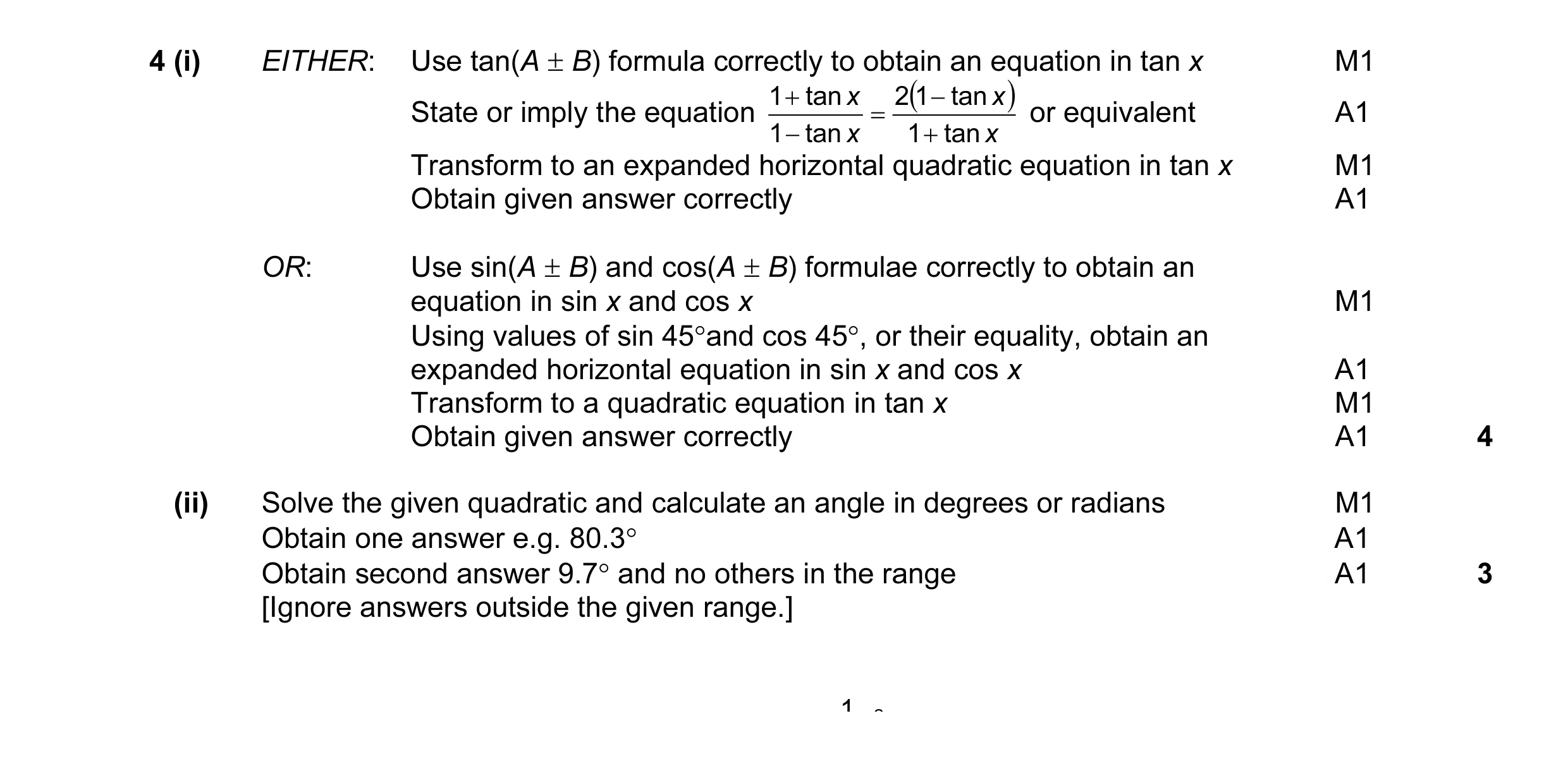 Mark scheme for question 1