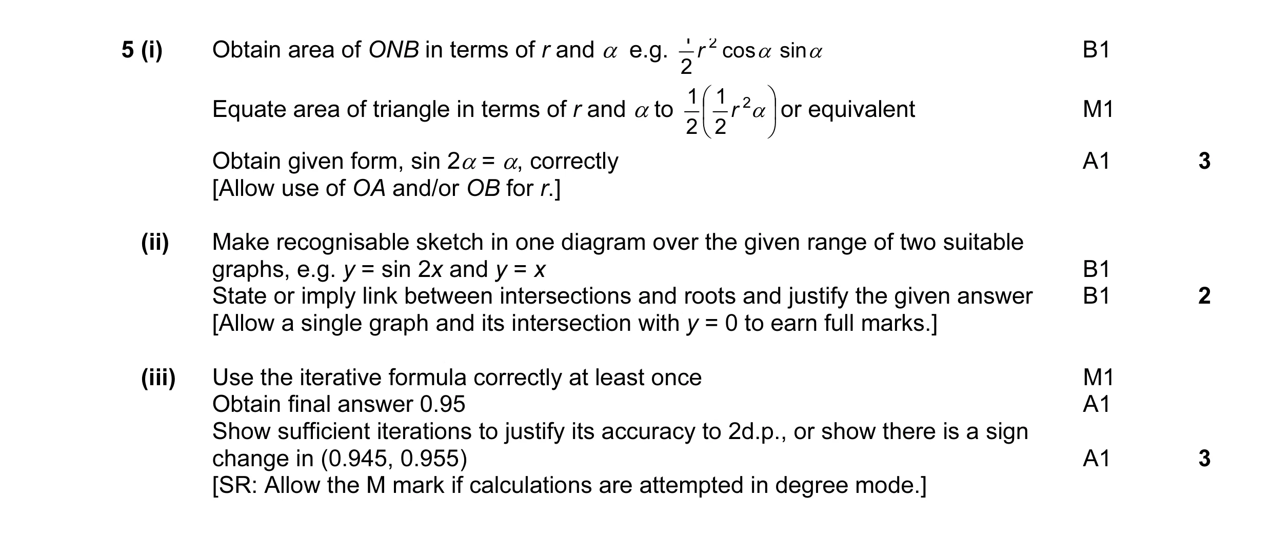 Mark scheme for question 1