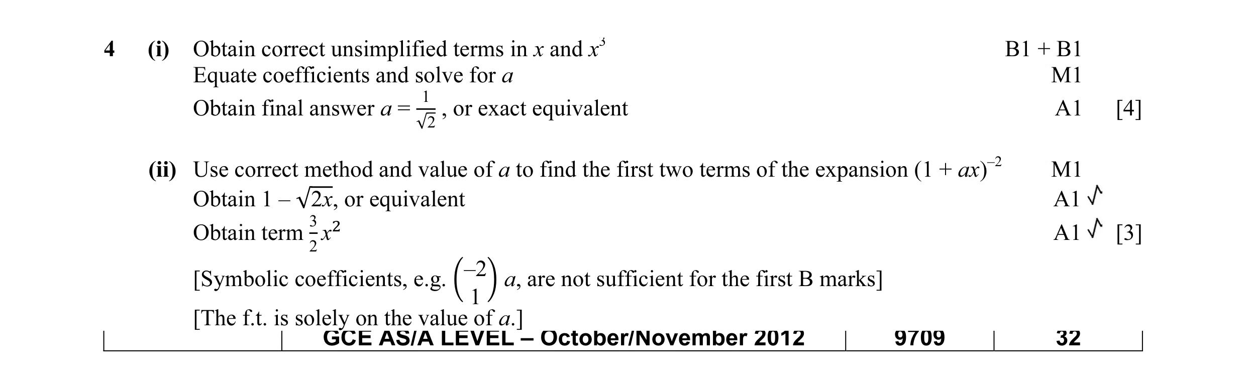 Mark scheme for question 11