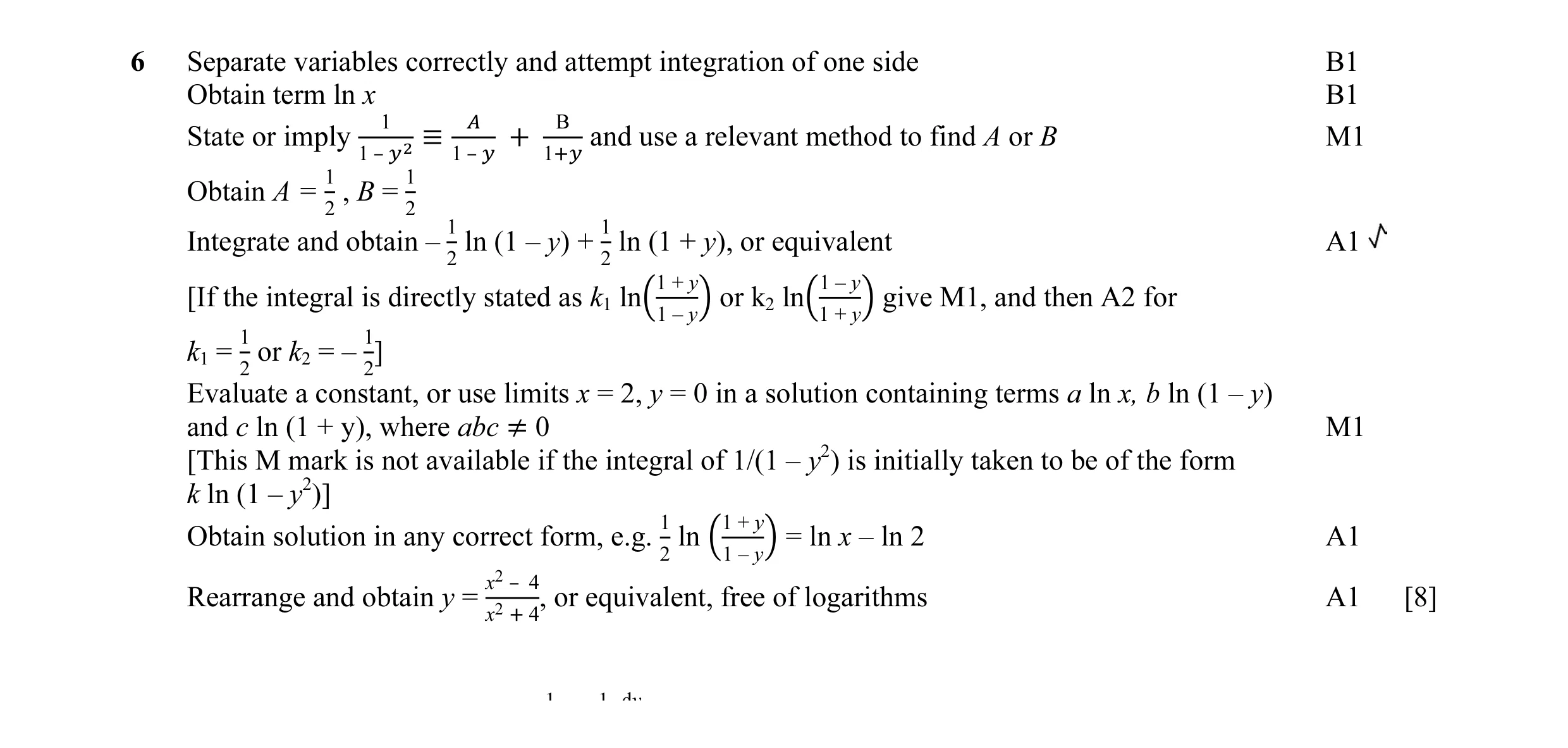 Mark scheme for question 22
