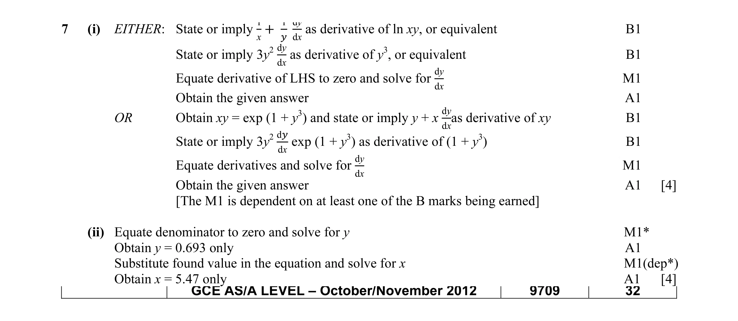 Mark scheme for question 18