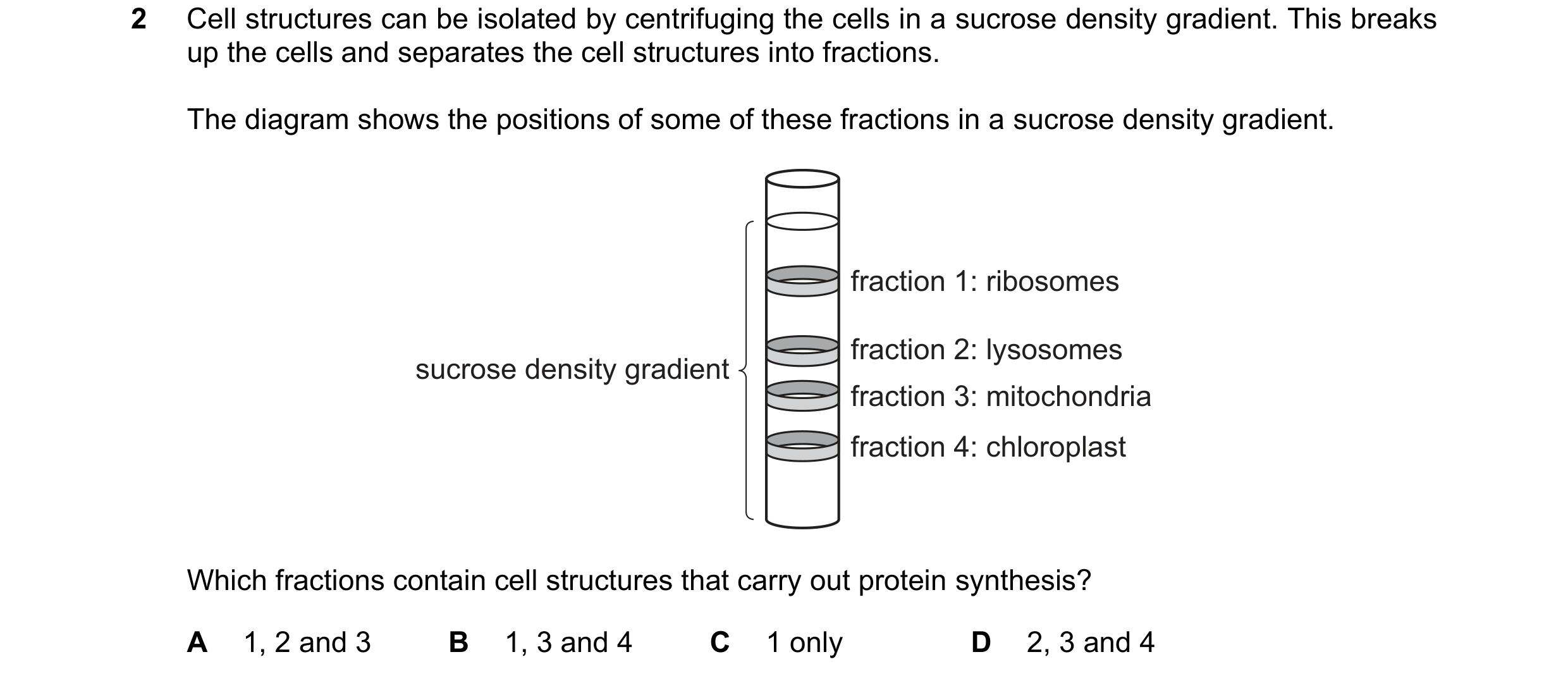 Question 388: Cell structures can be isolated by centrifuging the cells in a sucrose density gradient. This breaks up the cells and separates the cell st…