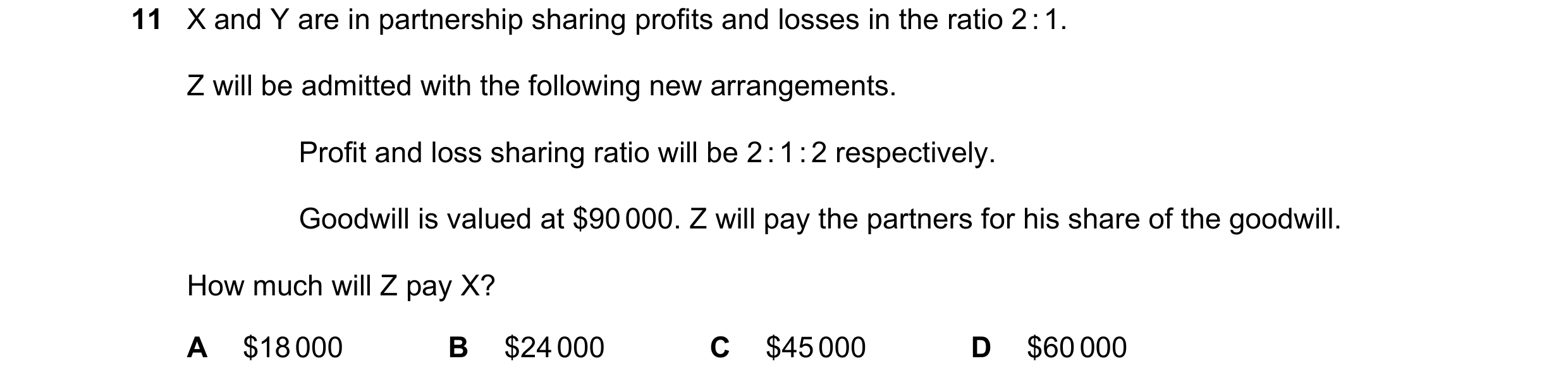 Question 55: X and Y are in partnership sharing profits and losses in the ratio 2 : 1. Z will be admitted with the following new arrangements. Profit an…