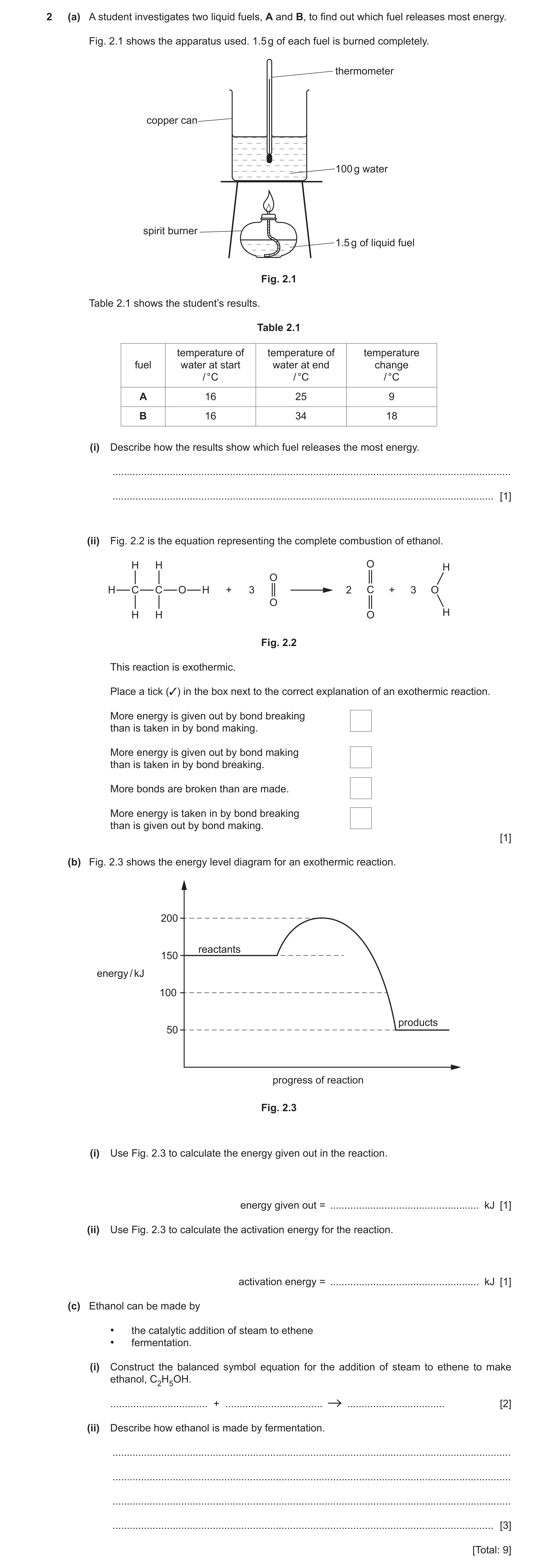 Question 6: (a) A student investigates two liquid fuels, A and B, to find out which fuel releases most energy. Fig. 2.1 shows the apparatus used. 1.5 g…