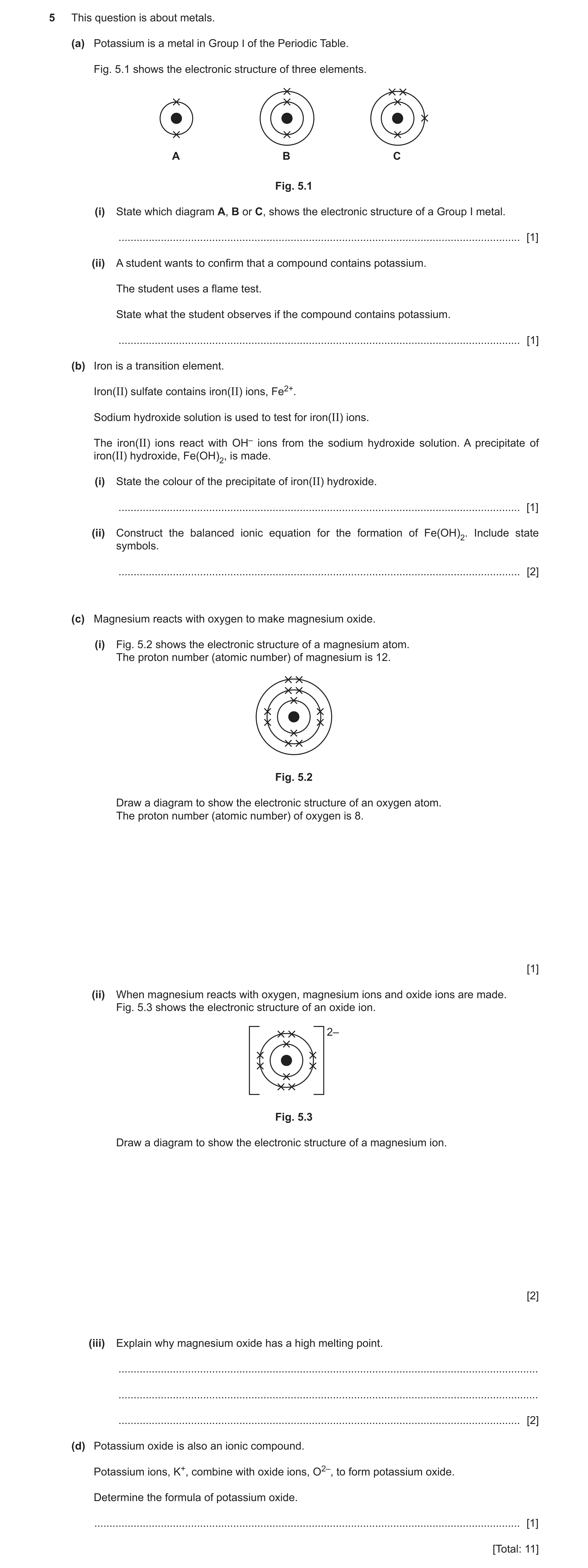 Question 18: This question is about metals. (a) Potassium is a metal in Group I of the Periodic Table. Fig. 5.1 shows the electronic structure of three …