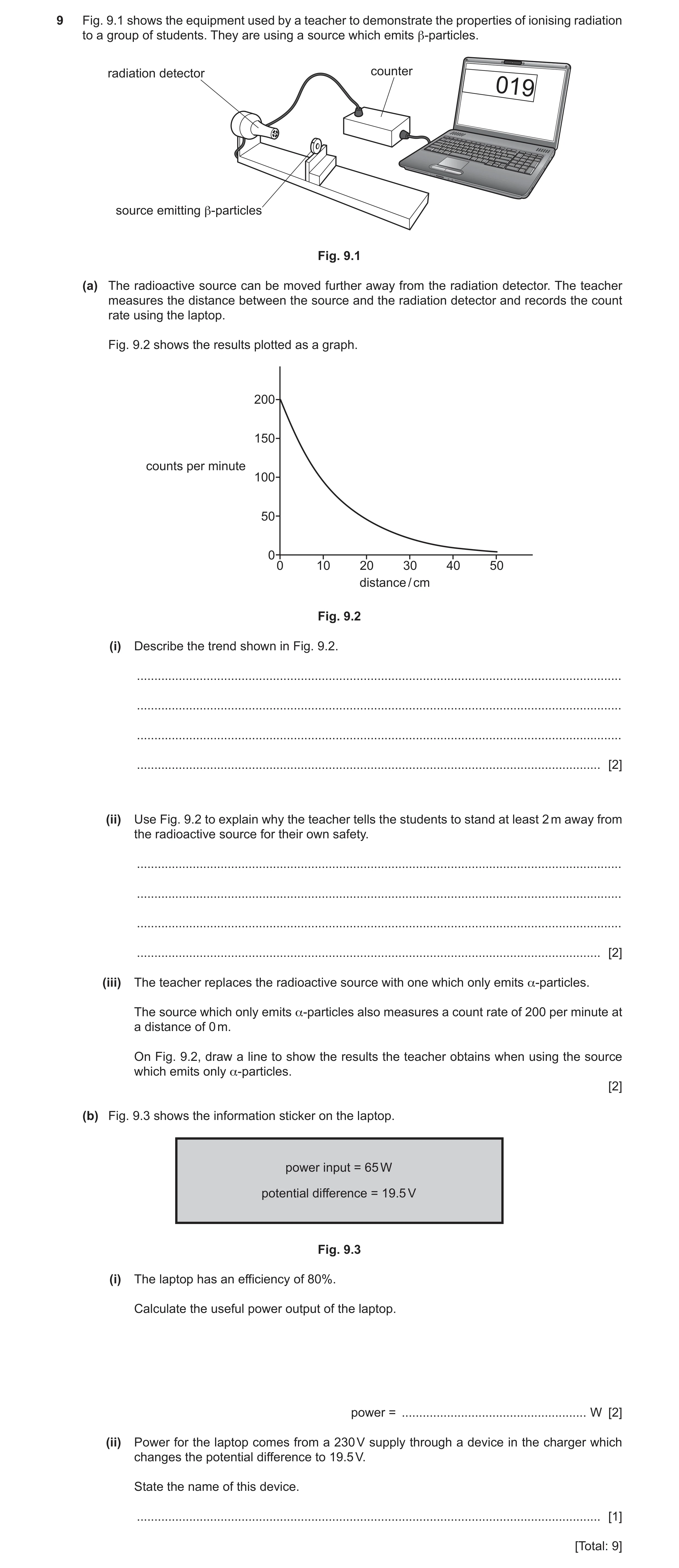 Question 21: Fig. 9.1 shows the equipment used by a teacher to demonstrate the properties of ionising radiation to a group of students. They are using a…