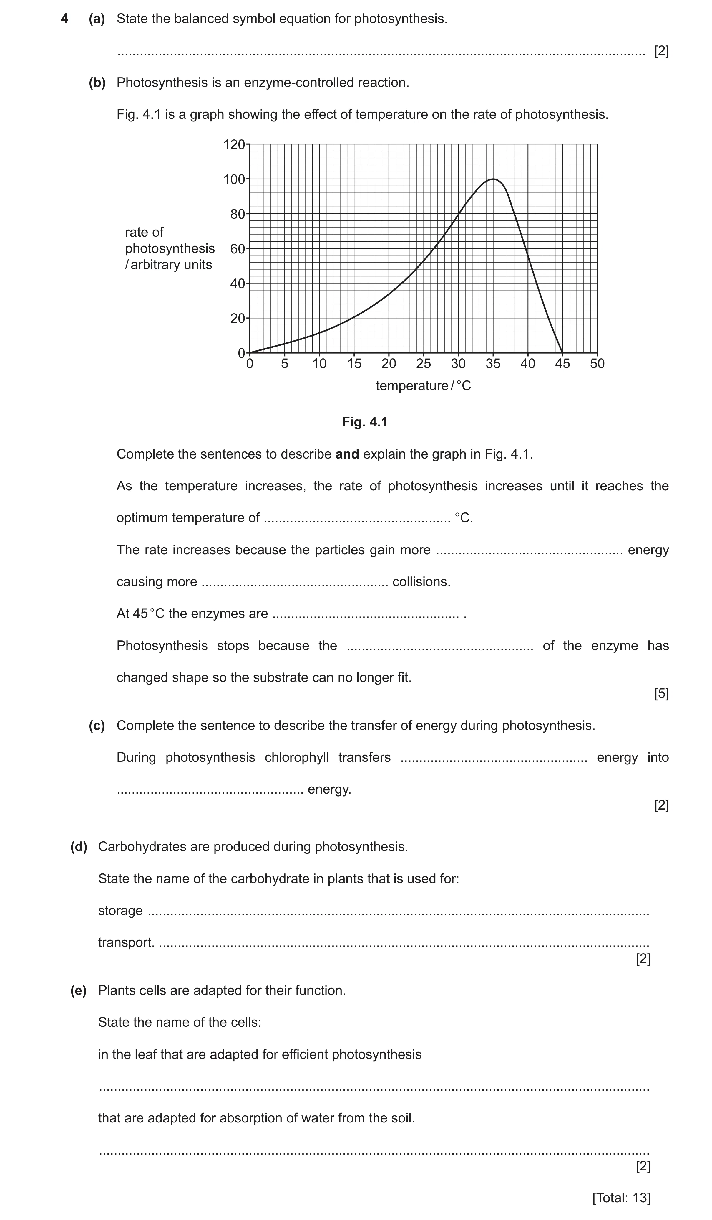 Question 15: (a) State the balanced symbol equation for photosynthesis. ................................................................................…