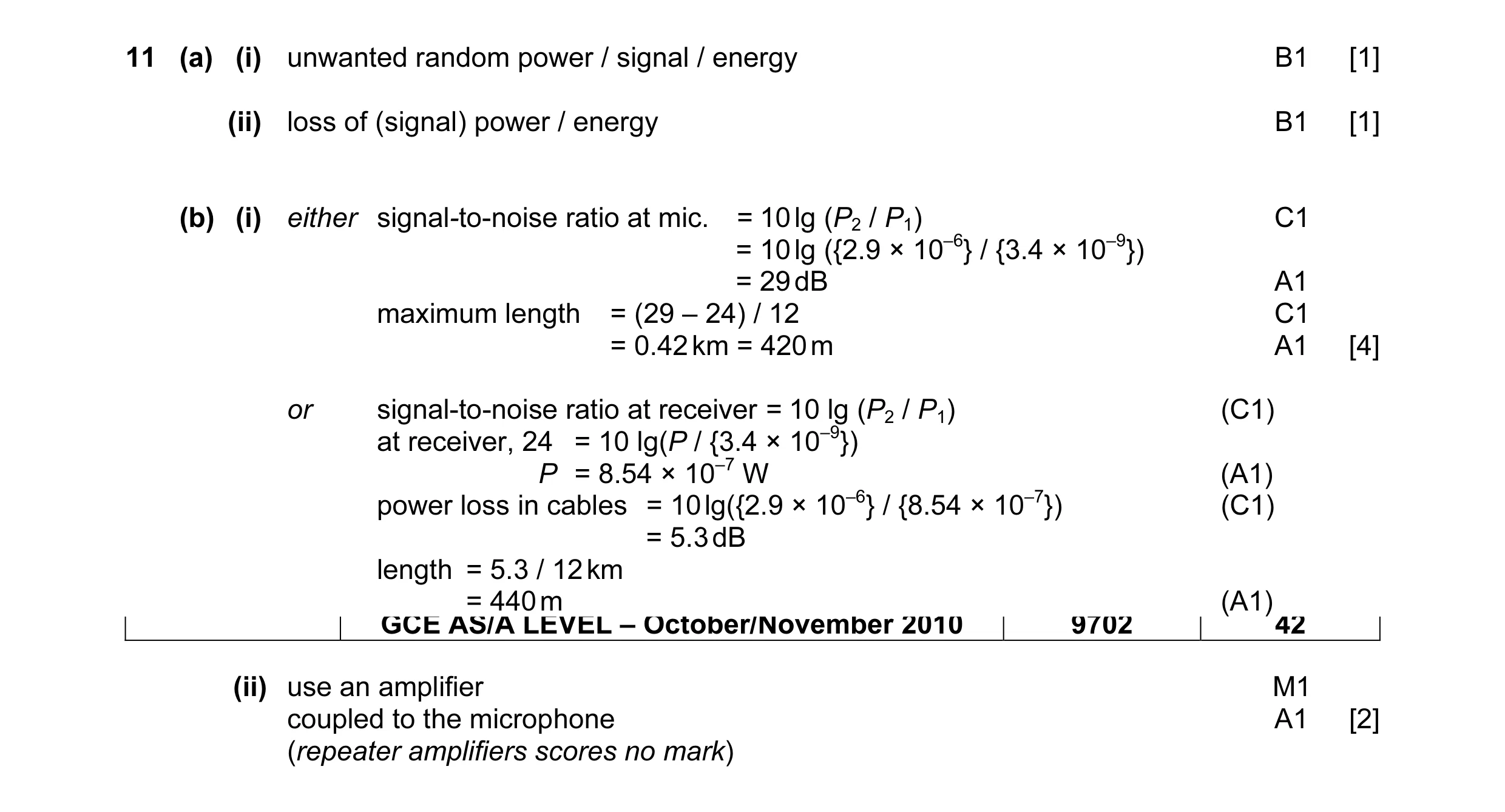 Mark scheme for question 9