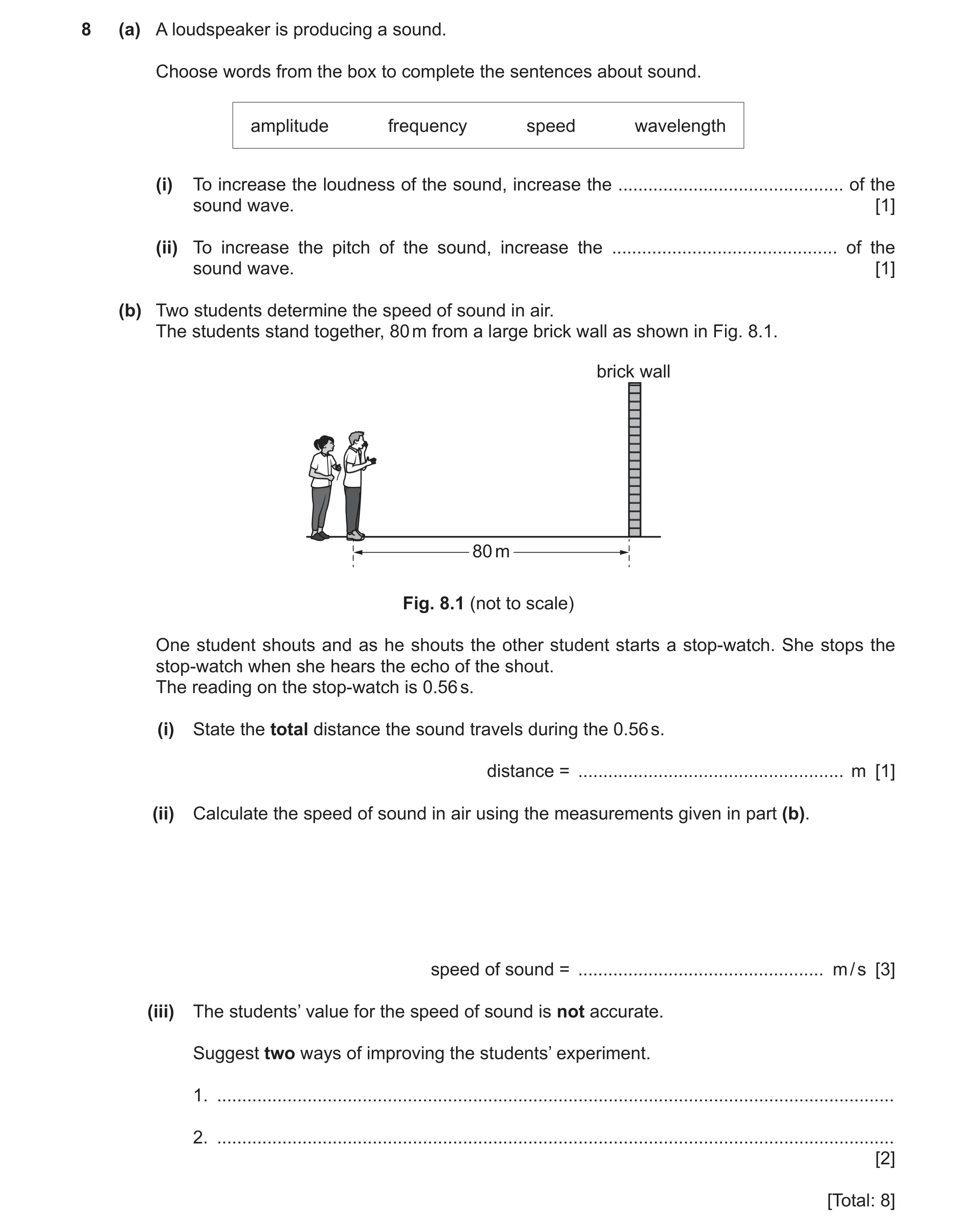 Question 19: (a) A loudspeaker is producing a sound. Choose words from the box to complete the sentences about sound. amplitude frequency speed waveleng…