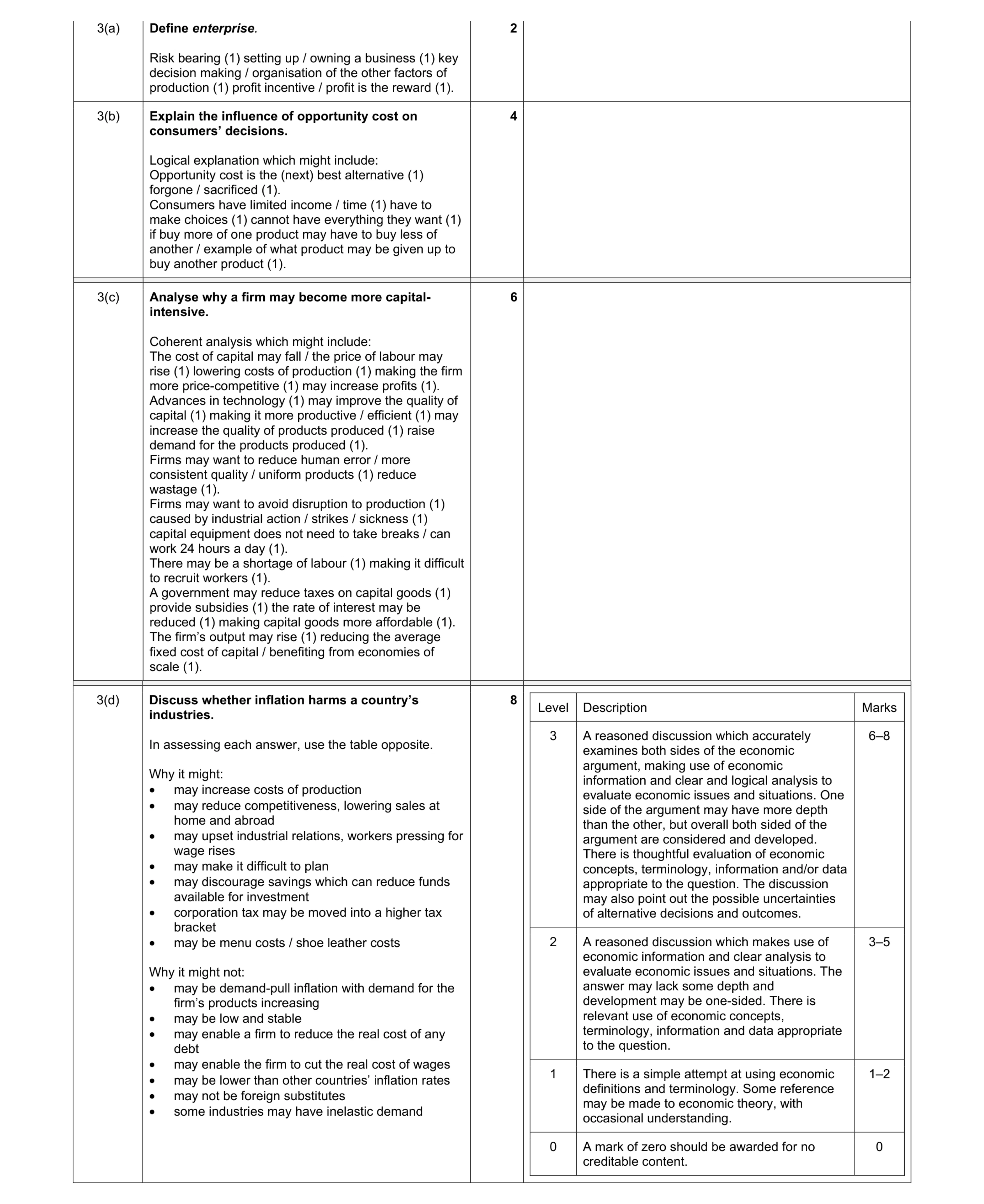 Mark scheme for question 17