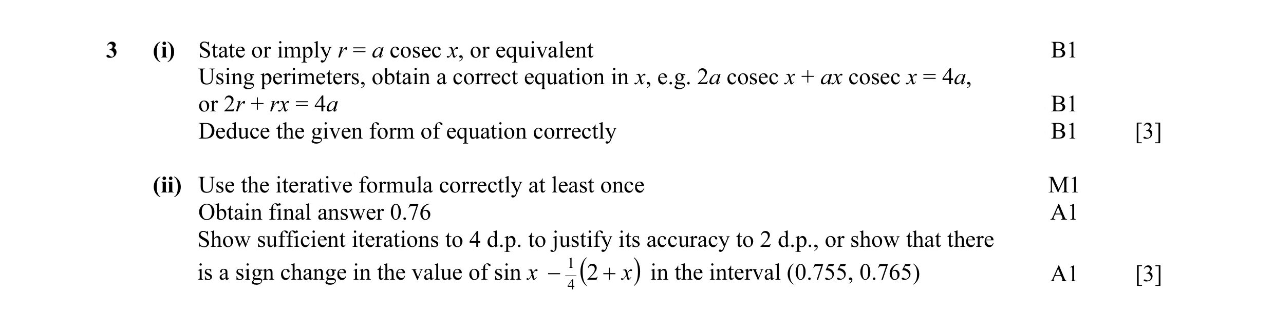Mark scheme for question 5