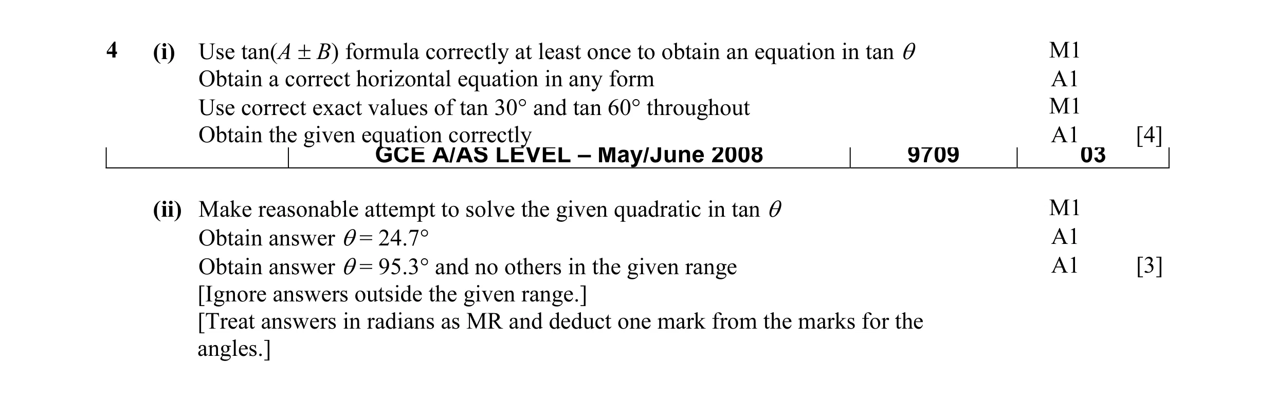 Mark scheme for question 7