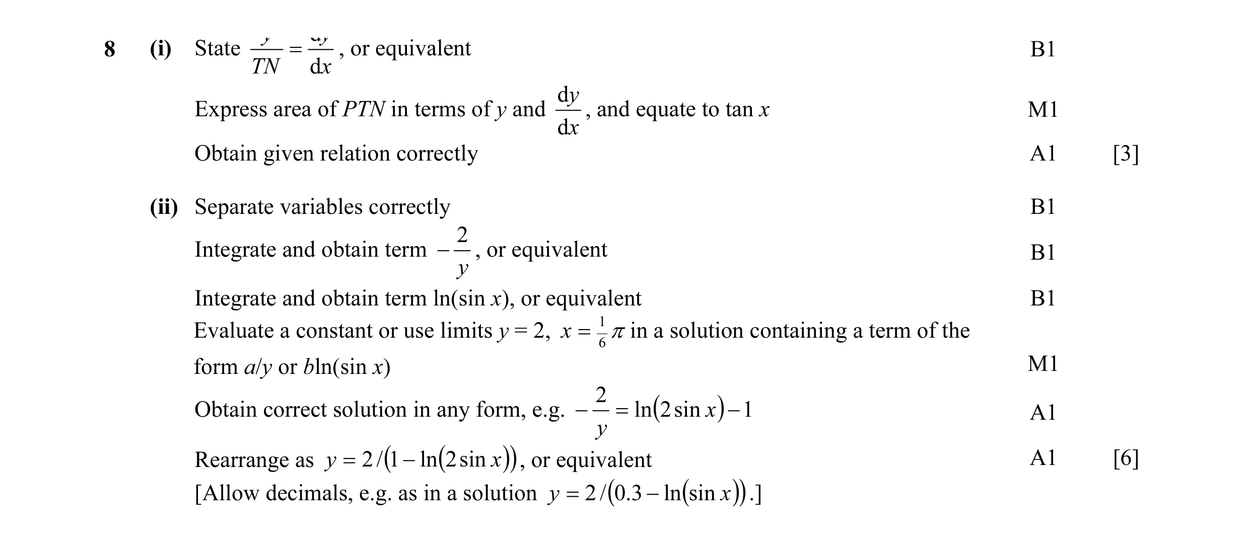 Mark scheme for question 3