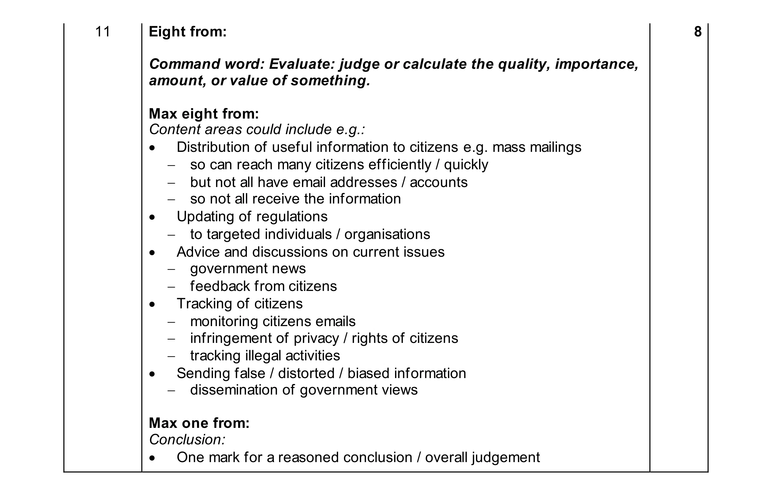 Mark scheme for question 27