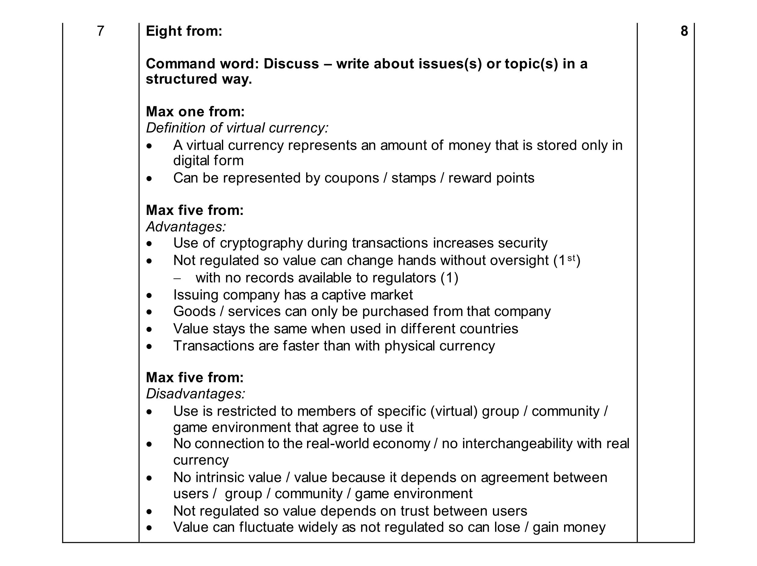 Mark scheme for question 18
