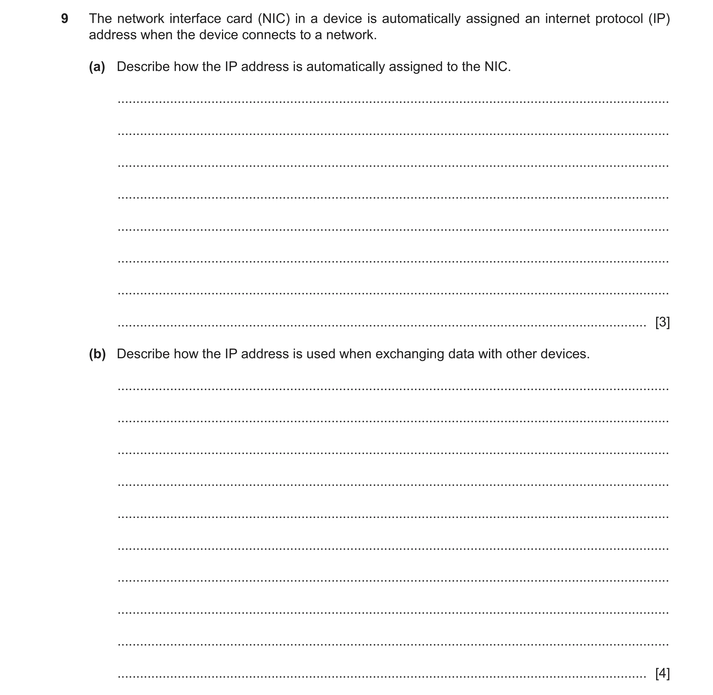 Question 19: The network interface card (NIC) in a device is automatically assigned an internet protocol (IP) address when the device connects to a netw…