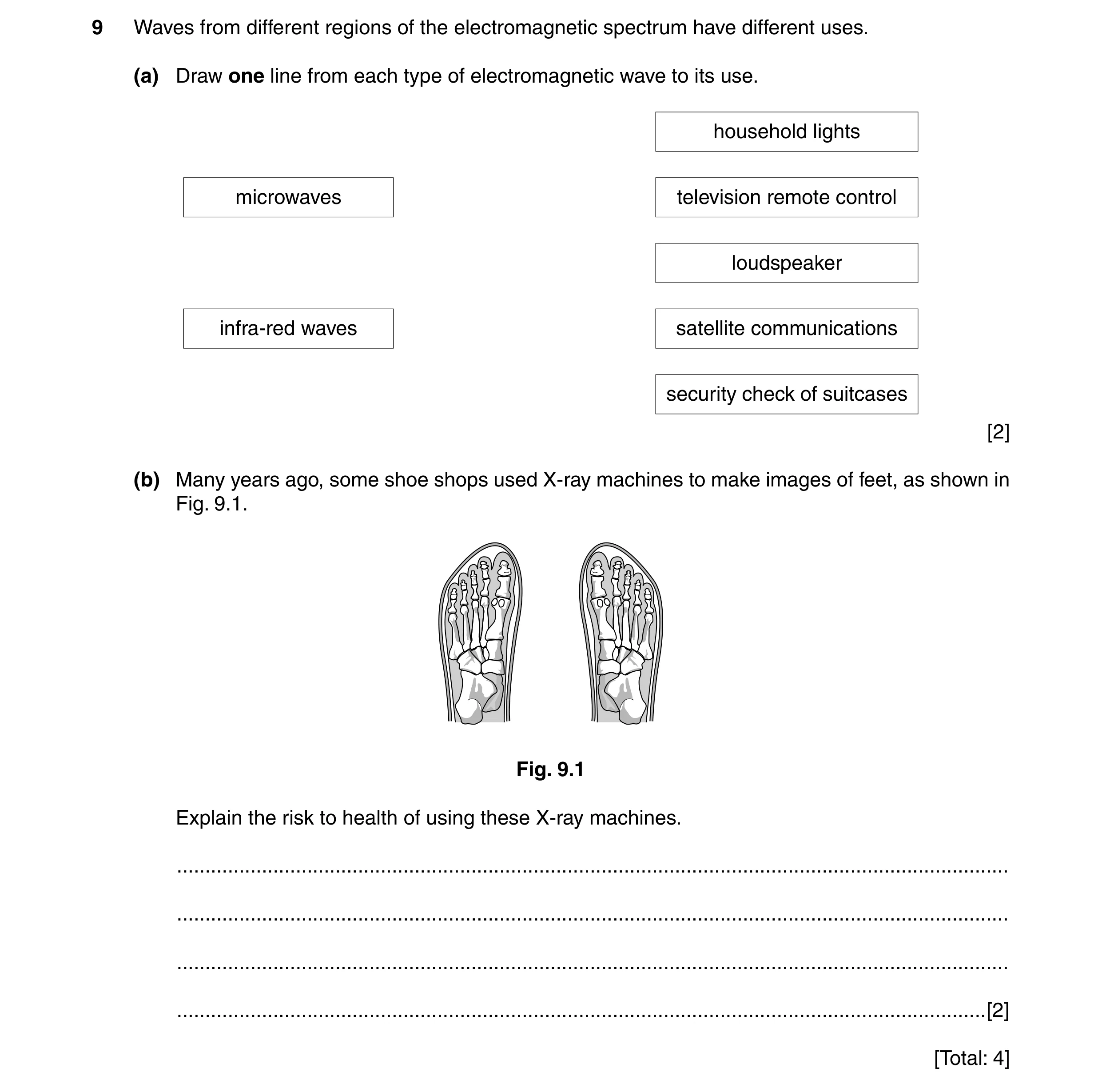 Question 27: Waves from different regions of the electromagnetic spectrum have different uses. (a) Draw one line from each type of electromagnetic wave …