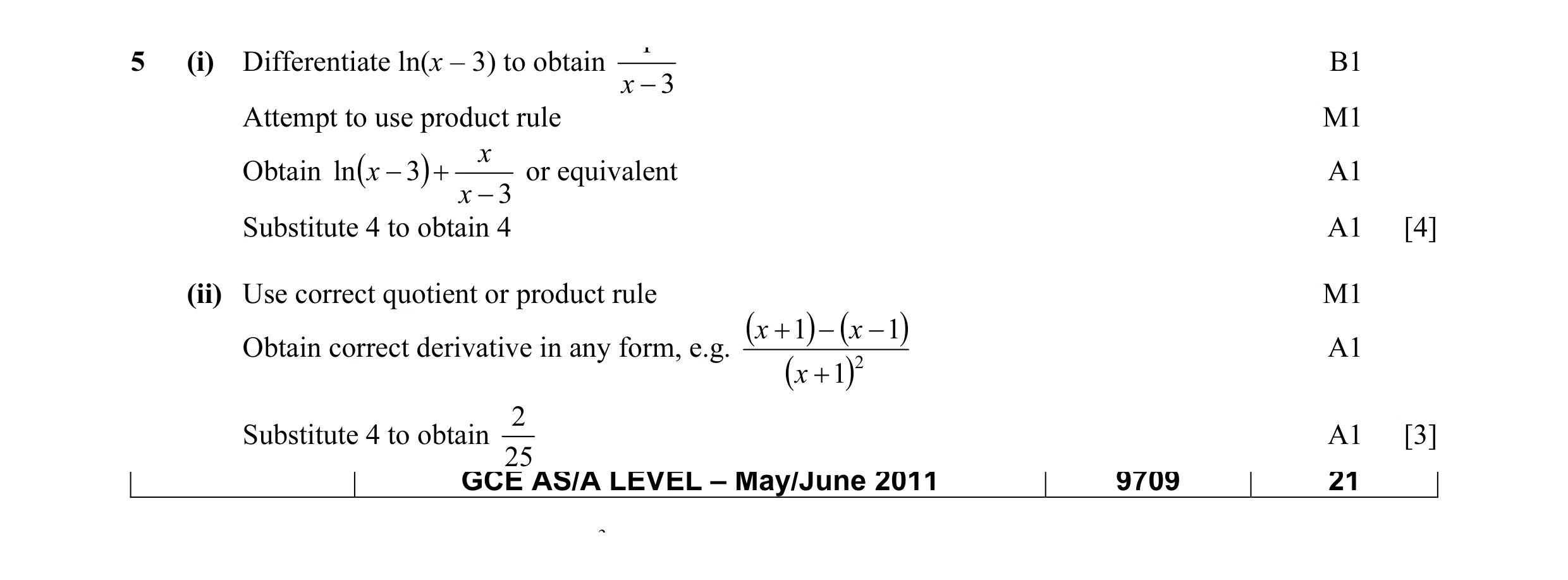 Mark scheme for question 1