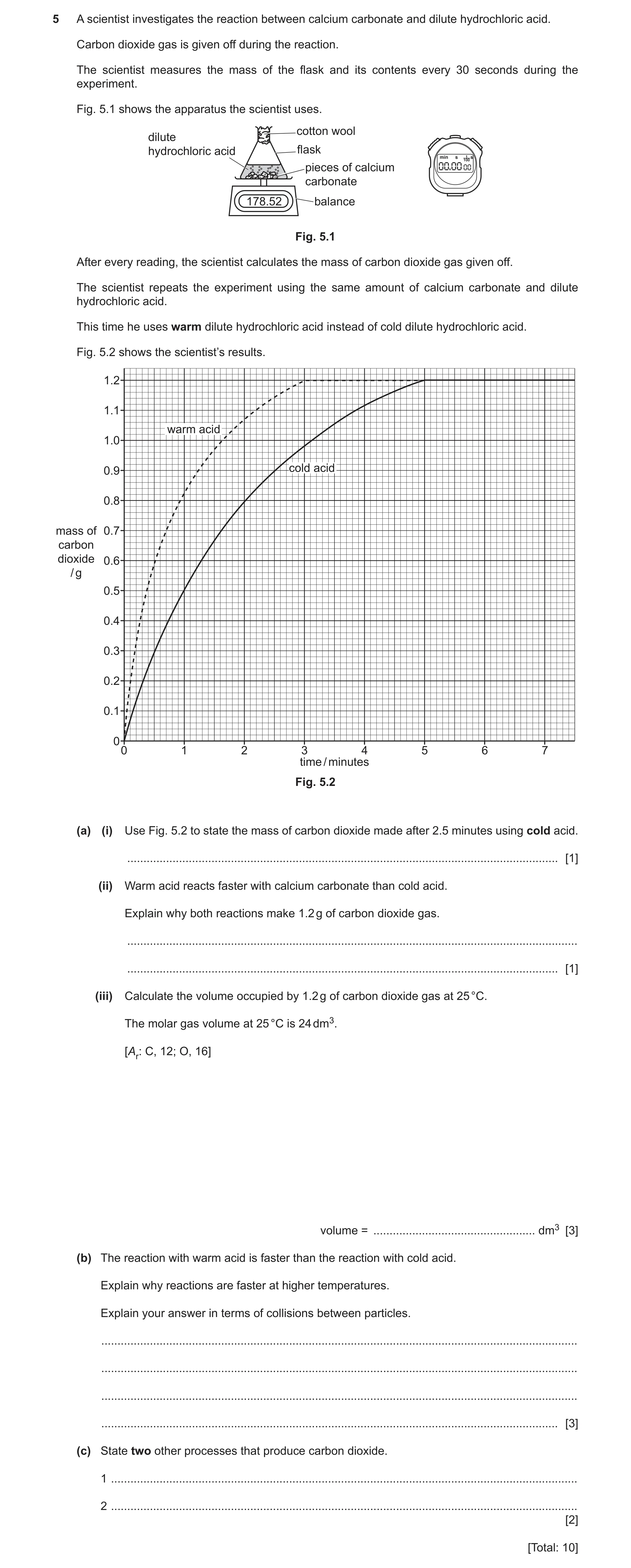Question 14: A scientist investigates the reaction between calcium carbonate and dilute hydrochloric acid. Carbon dioxide gas is given off during the re…