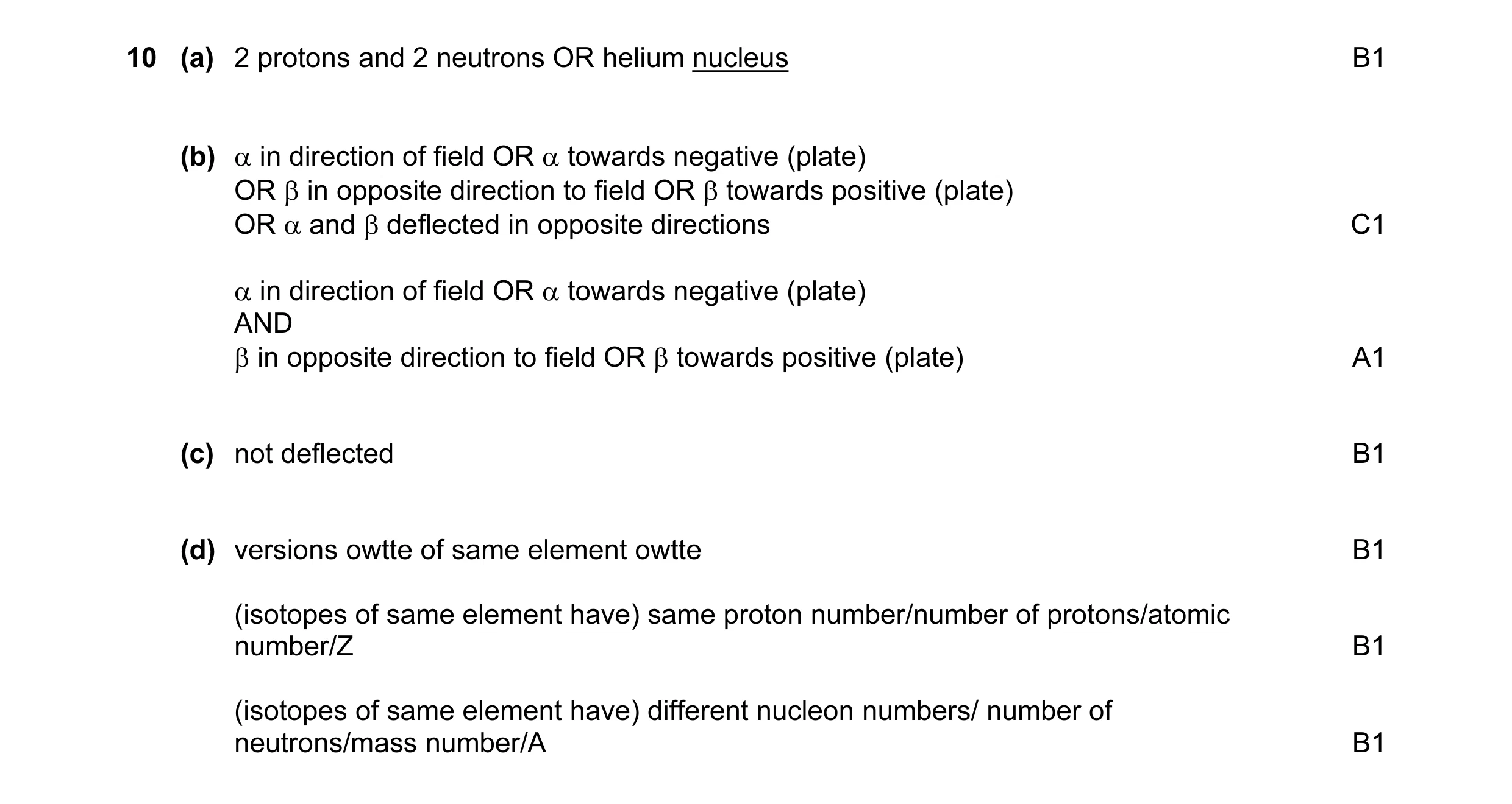 Mark scheme for question 14