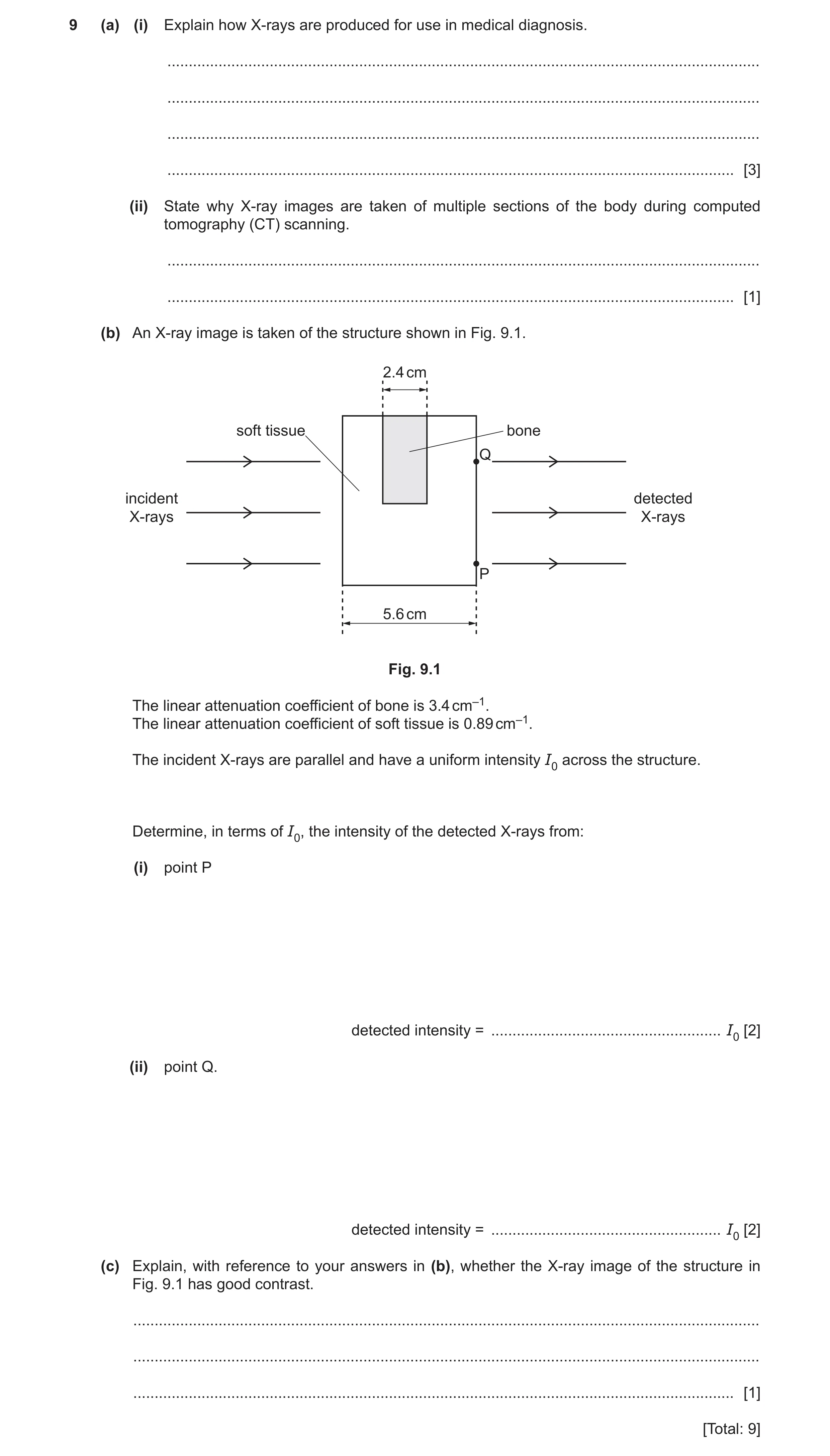 Question 7: (a) (i) Explain how X-rays are produced for use in medical diagnosis. .....................................................................…
