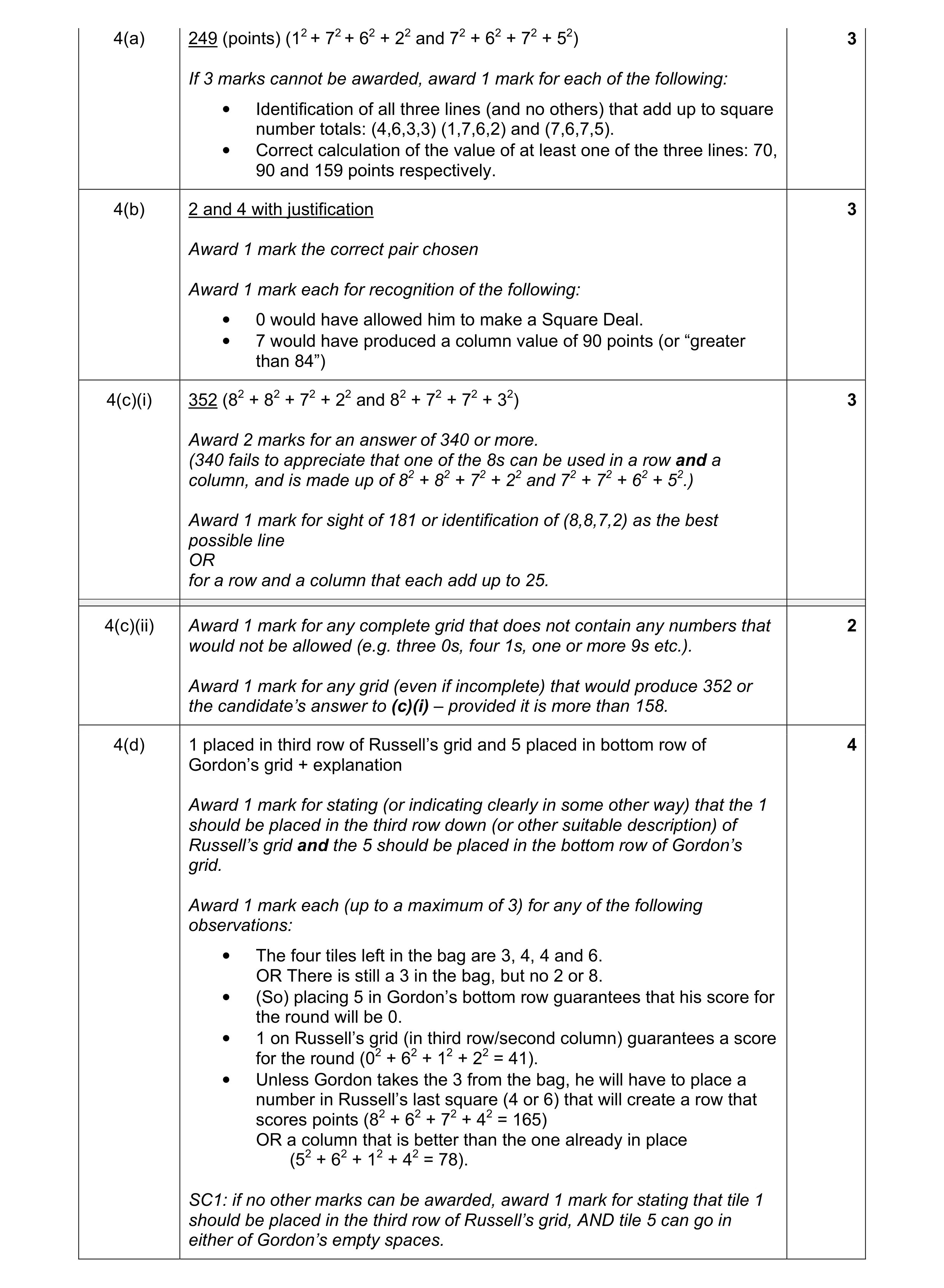 Mark scheme for question 1