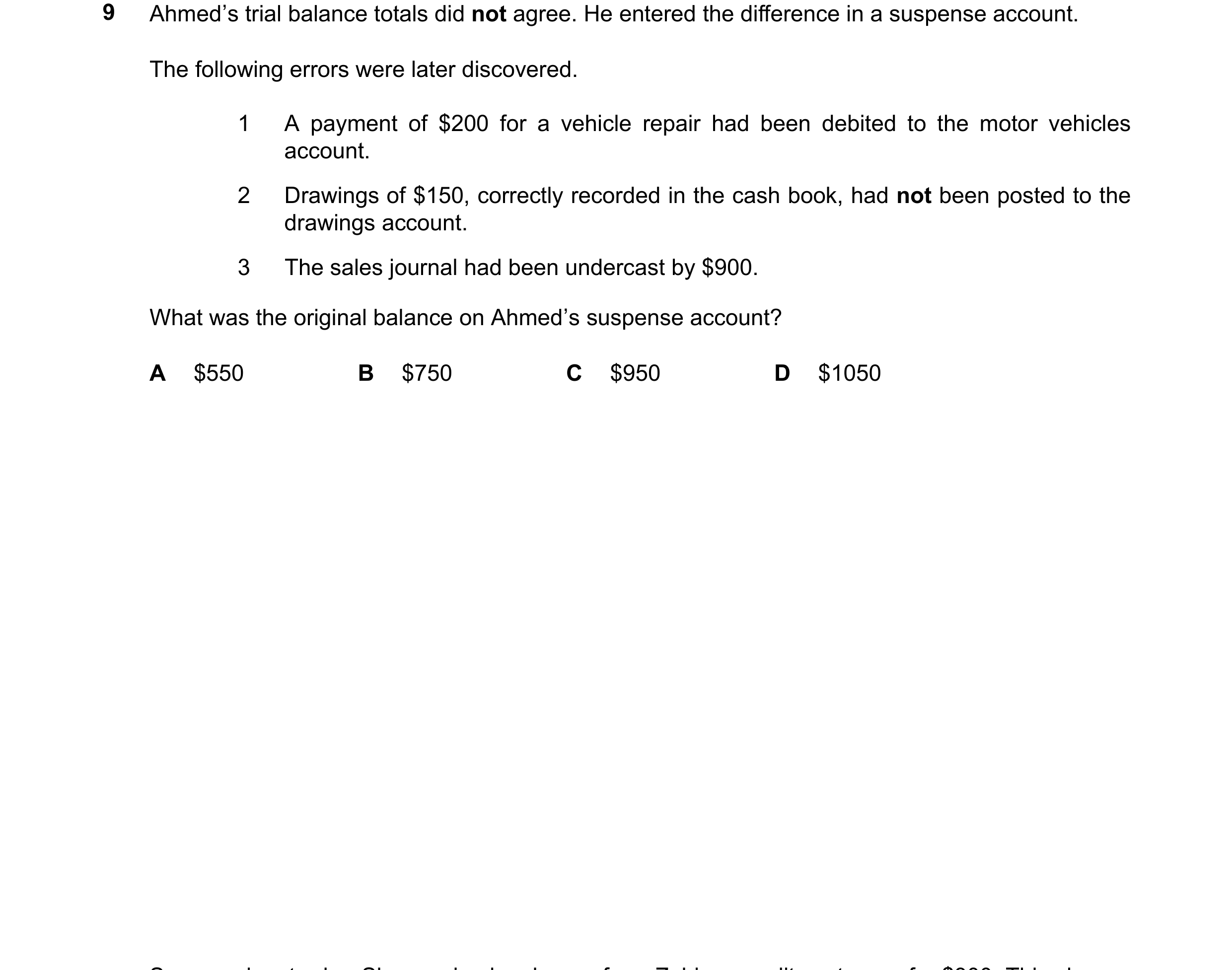 Question 146: Ahmed’s trial balance totals did not agree. He entered the difference in a suspense account. The following errors were later discovered. 1 …