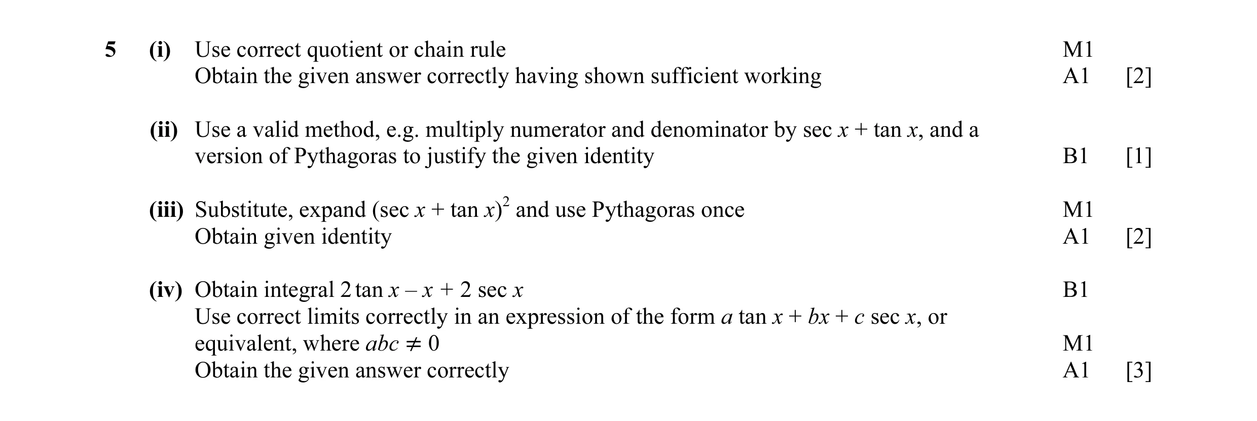 Mark scheme for question 27