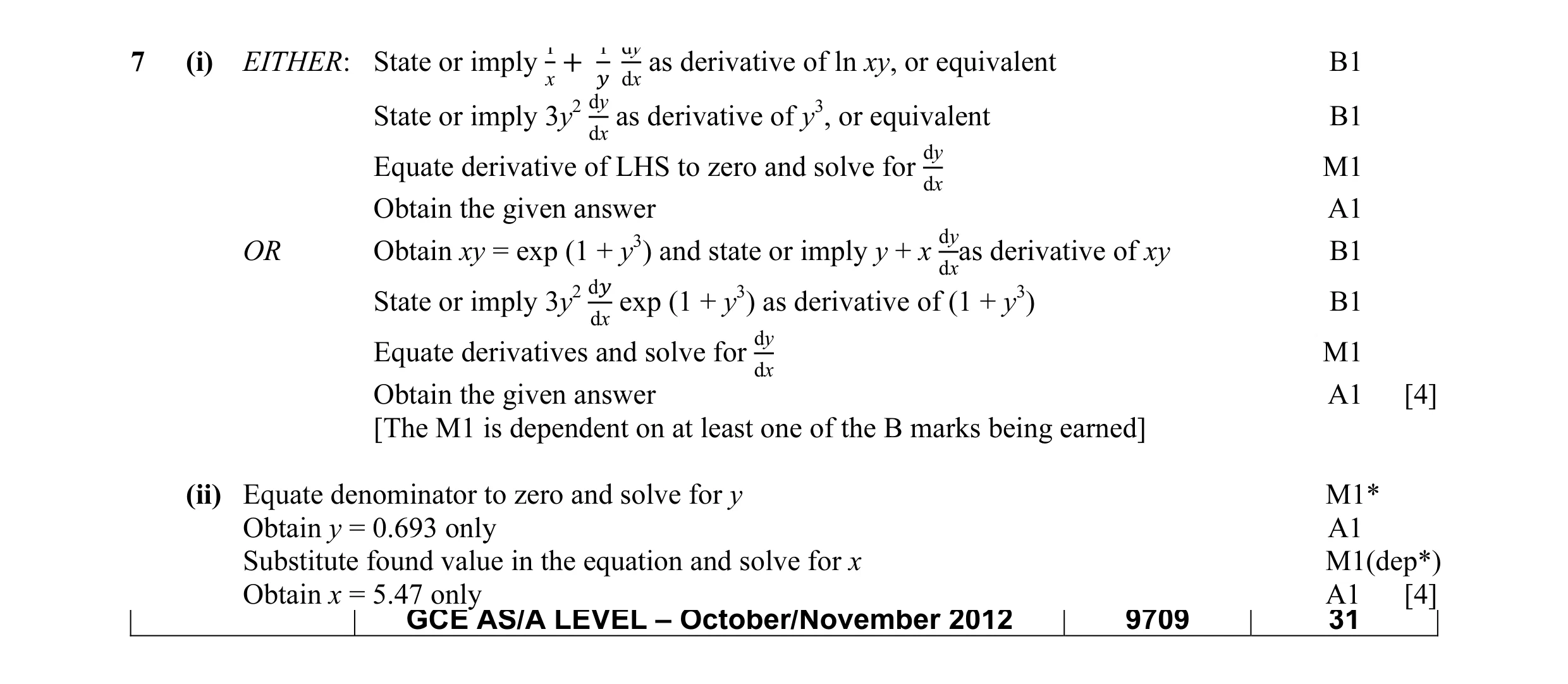 Mark scheme for question 17