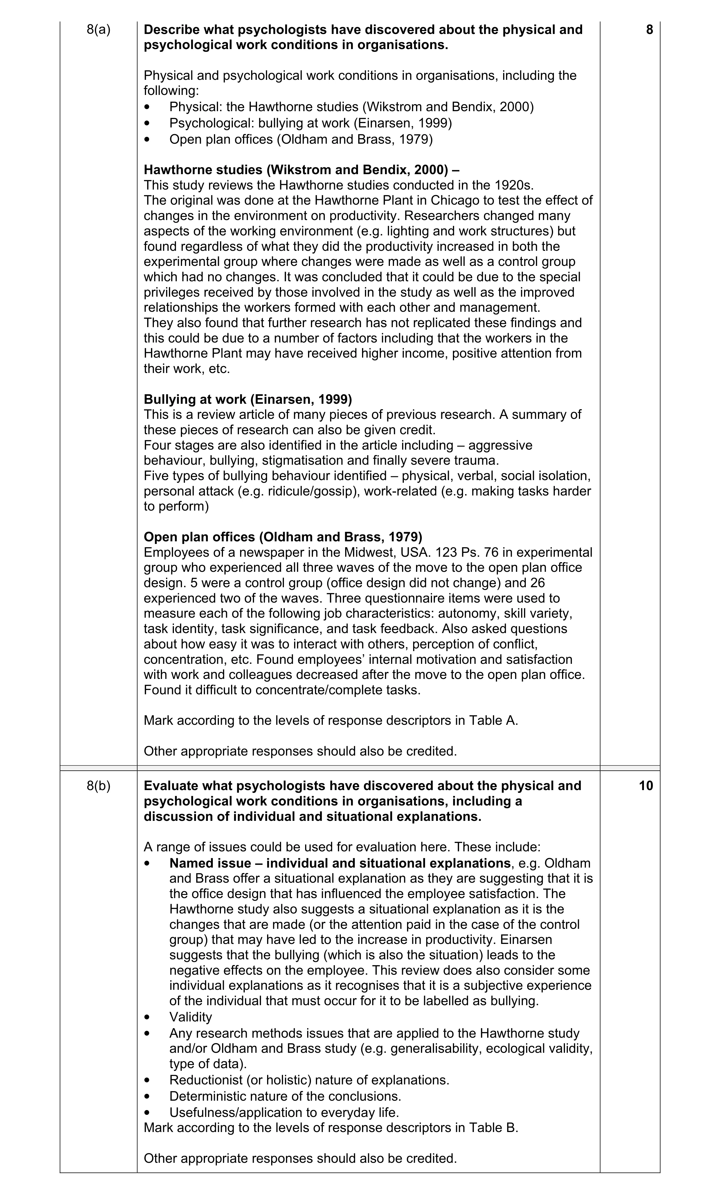 Mark scheme for question 6