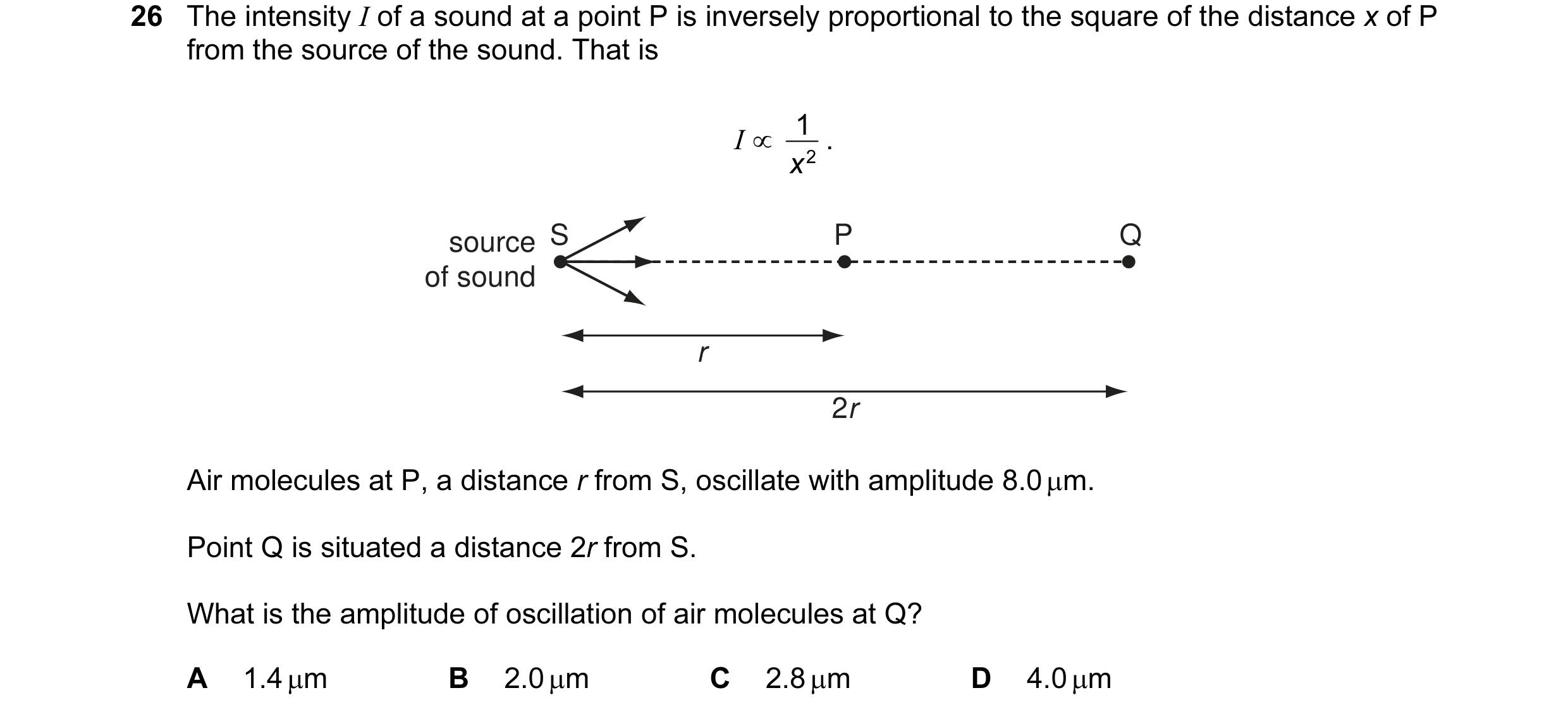 Question 12: The intensity I of a sound at a point P is inversely proportional to the square of the distance x of P from the source of the sound. That i…