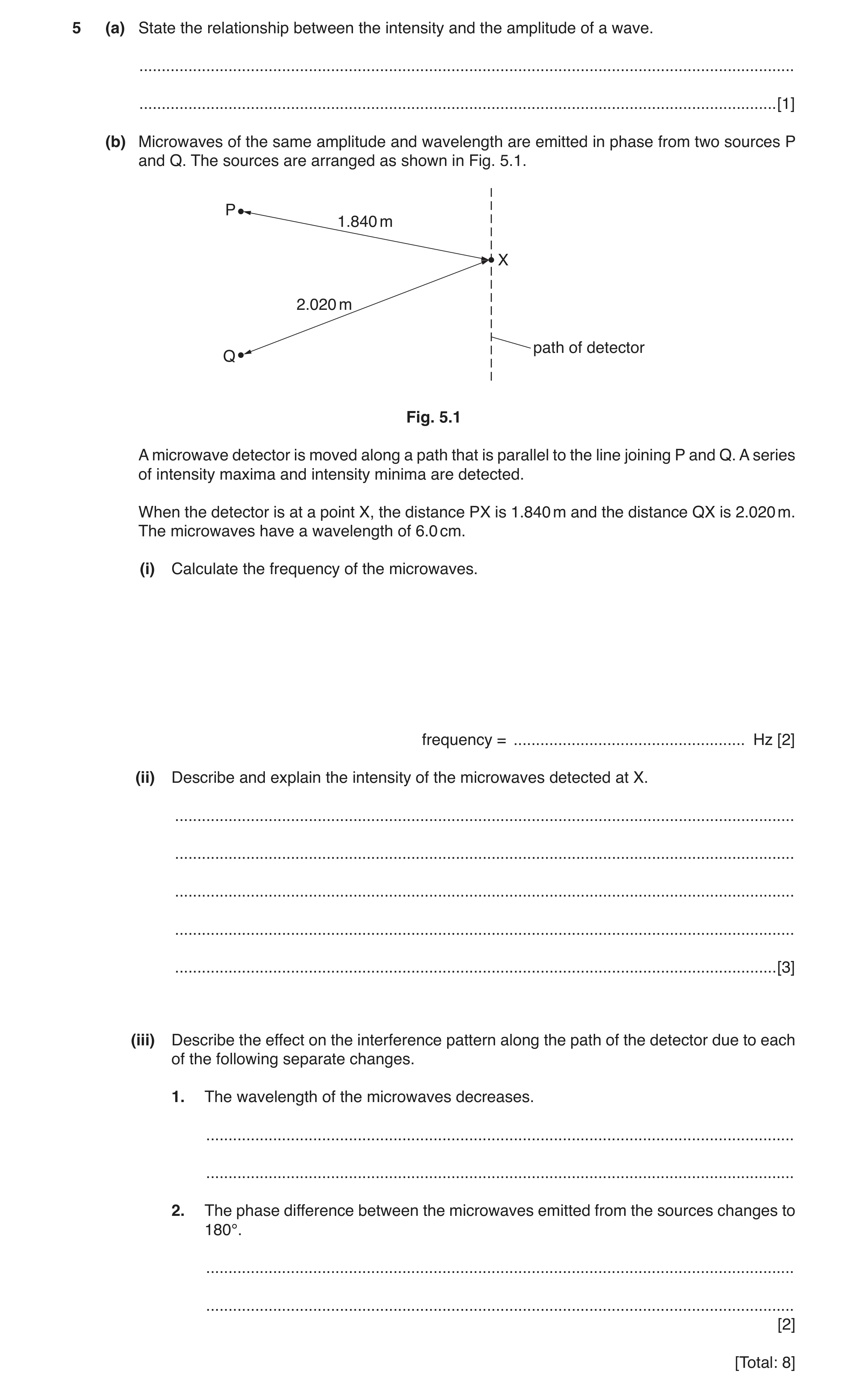 Question 3: (a) State the relationship between the intensity and the amplitude of a wave. .............................................................…