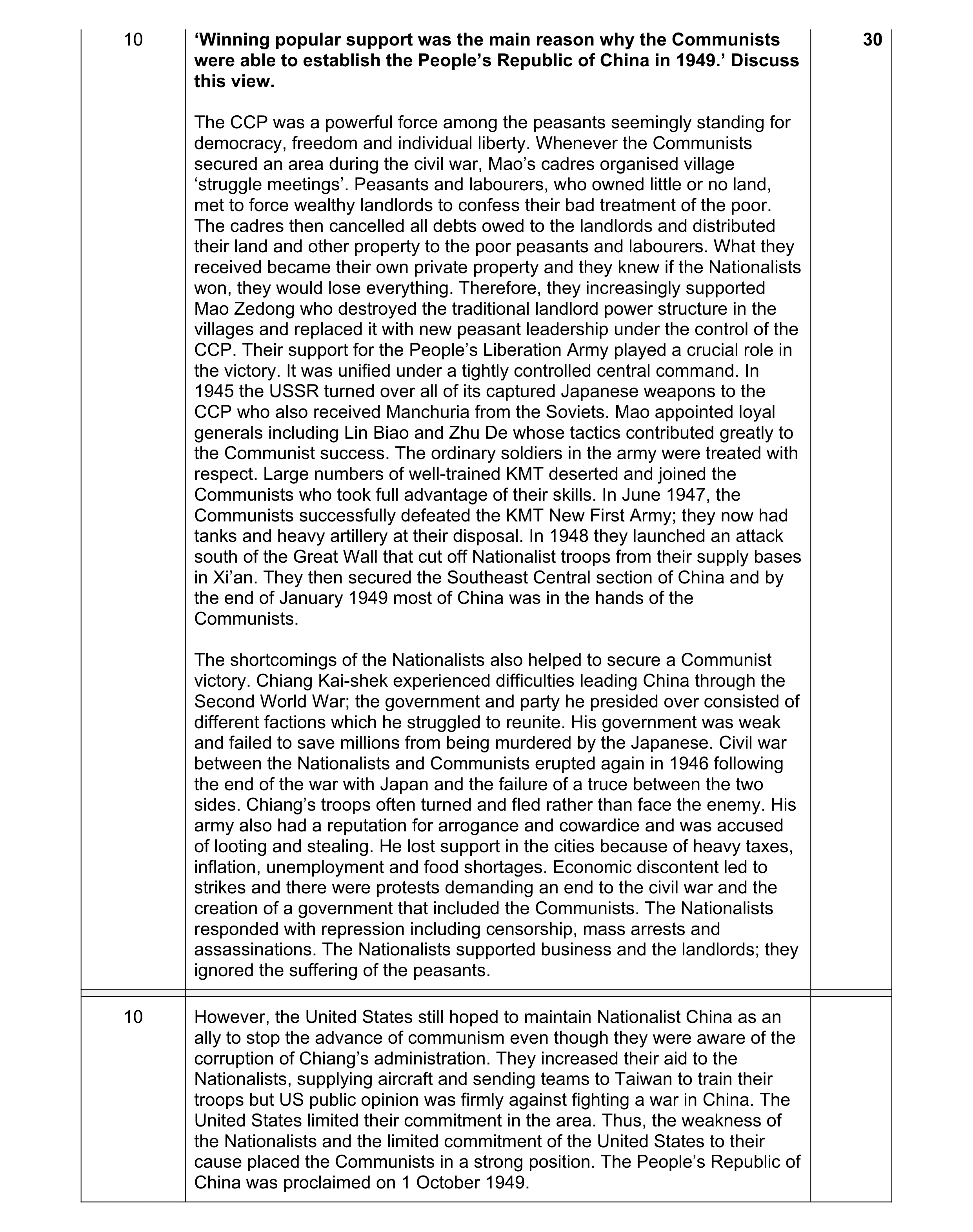 Mark scheme for question 13