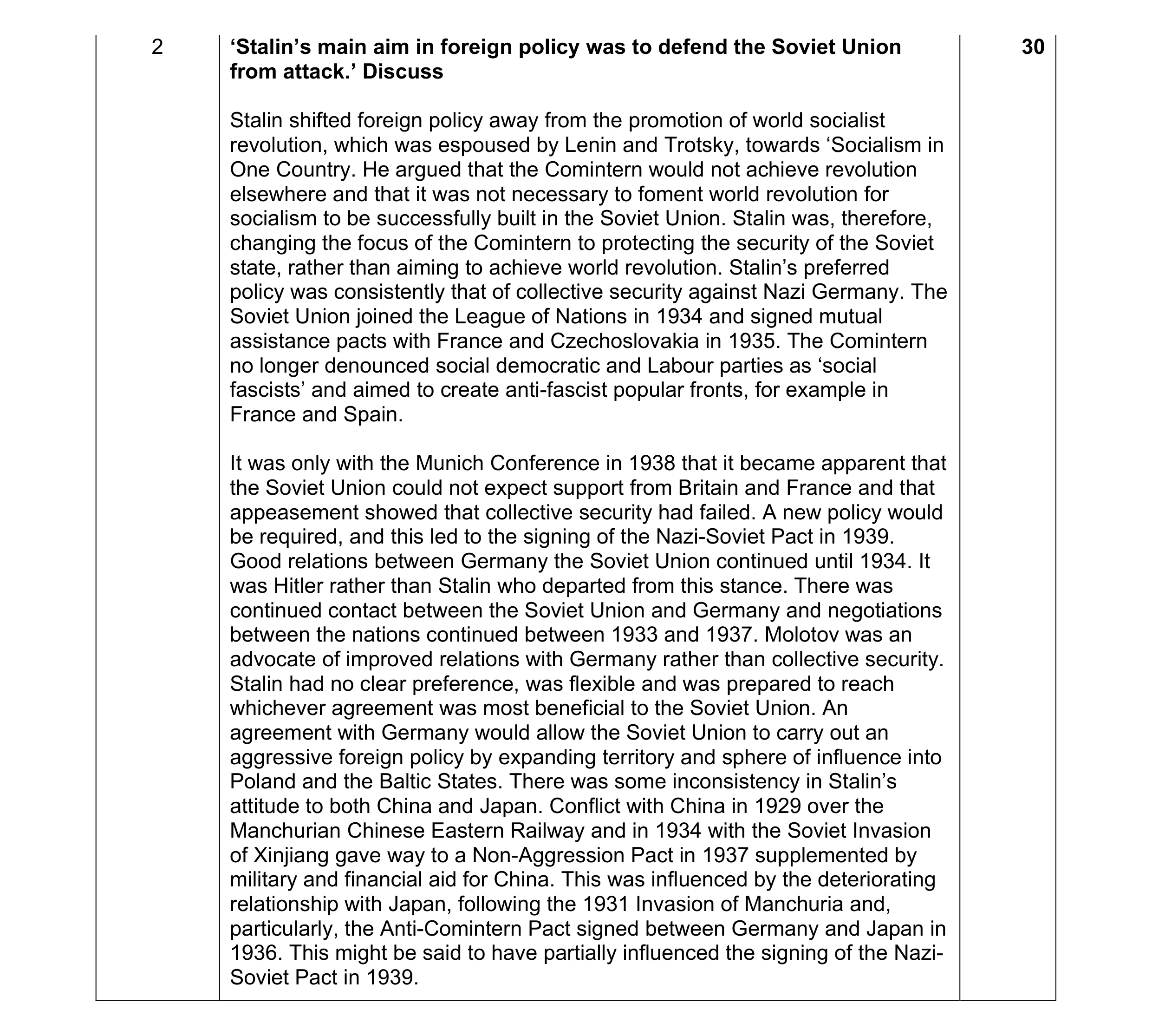 Mark scheme for question 43