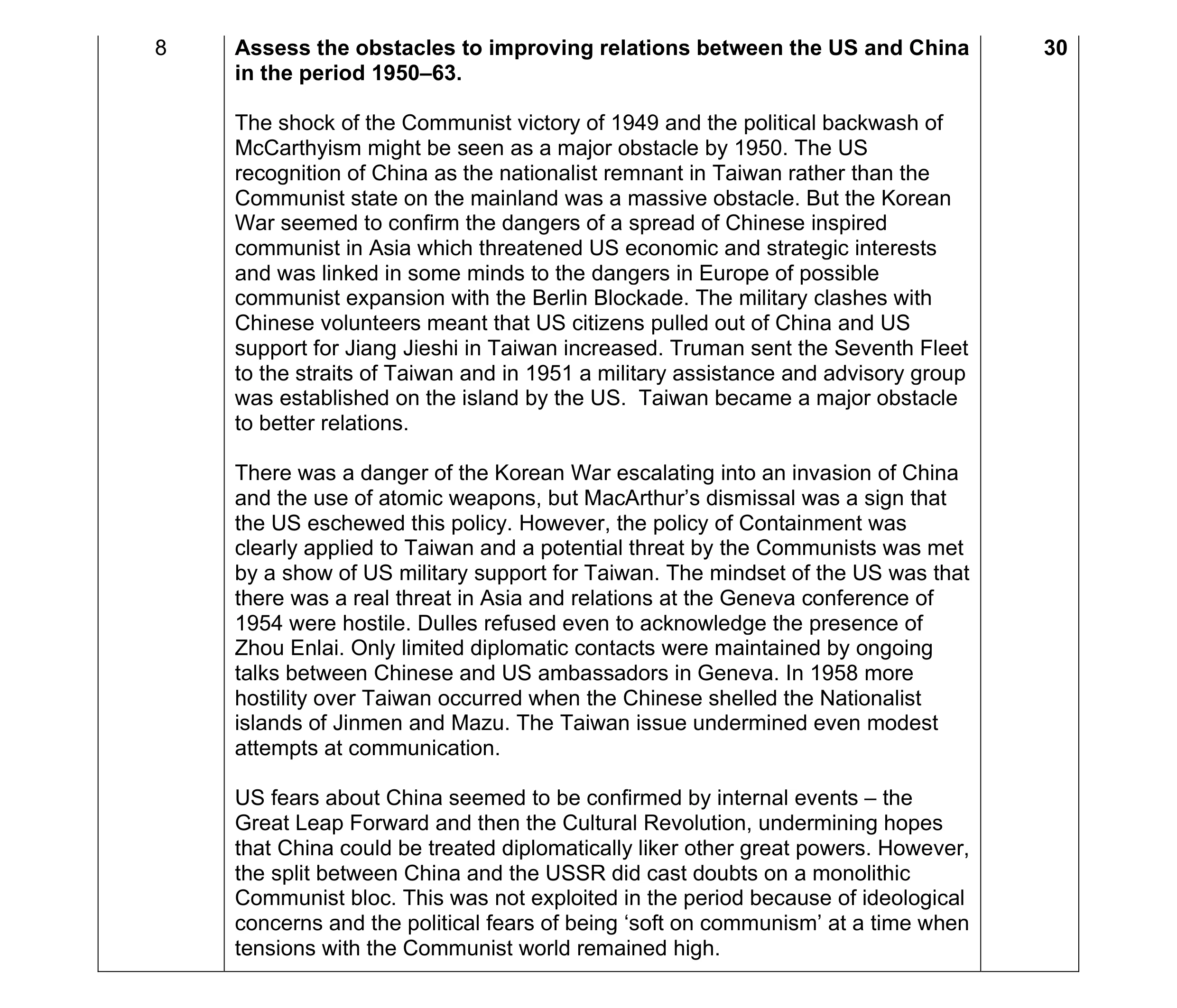 Mark scheme for question 9
