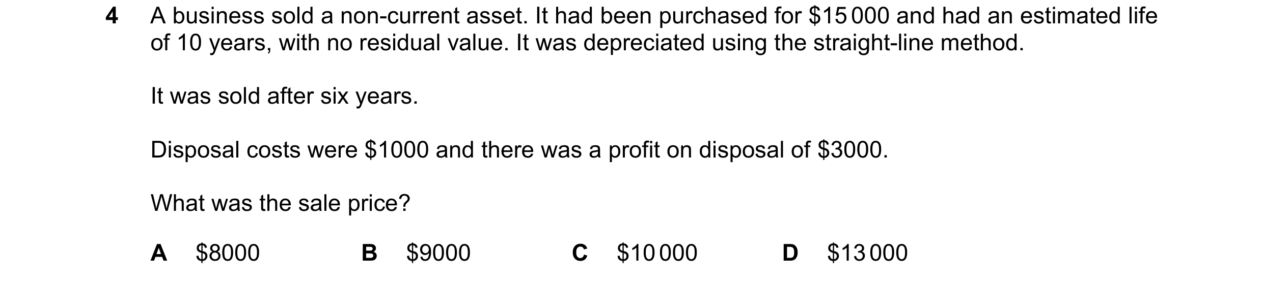 Question 218: A business sold a non-current asset. It had been purchased for $15 000 and had an estimated life of 10 years, with no residual value. It wa…