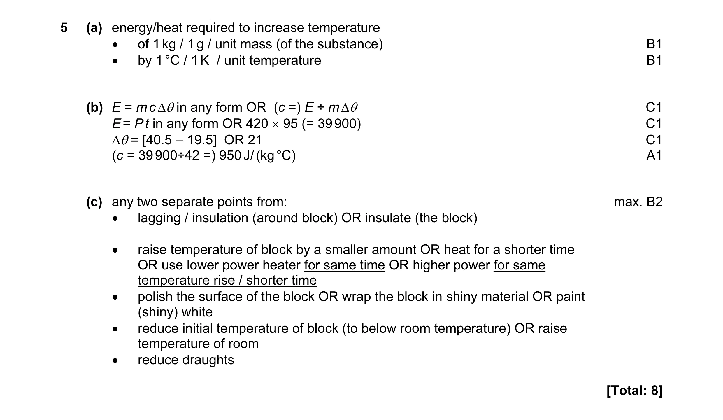 Mark scheme for question 52