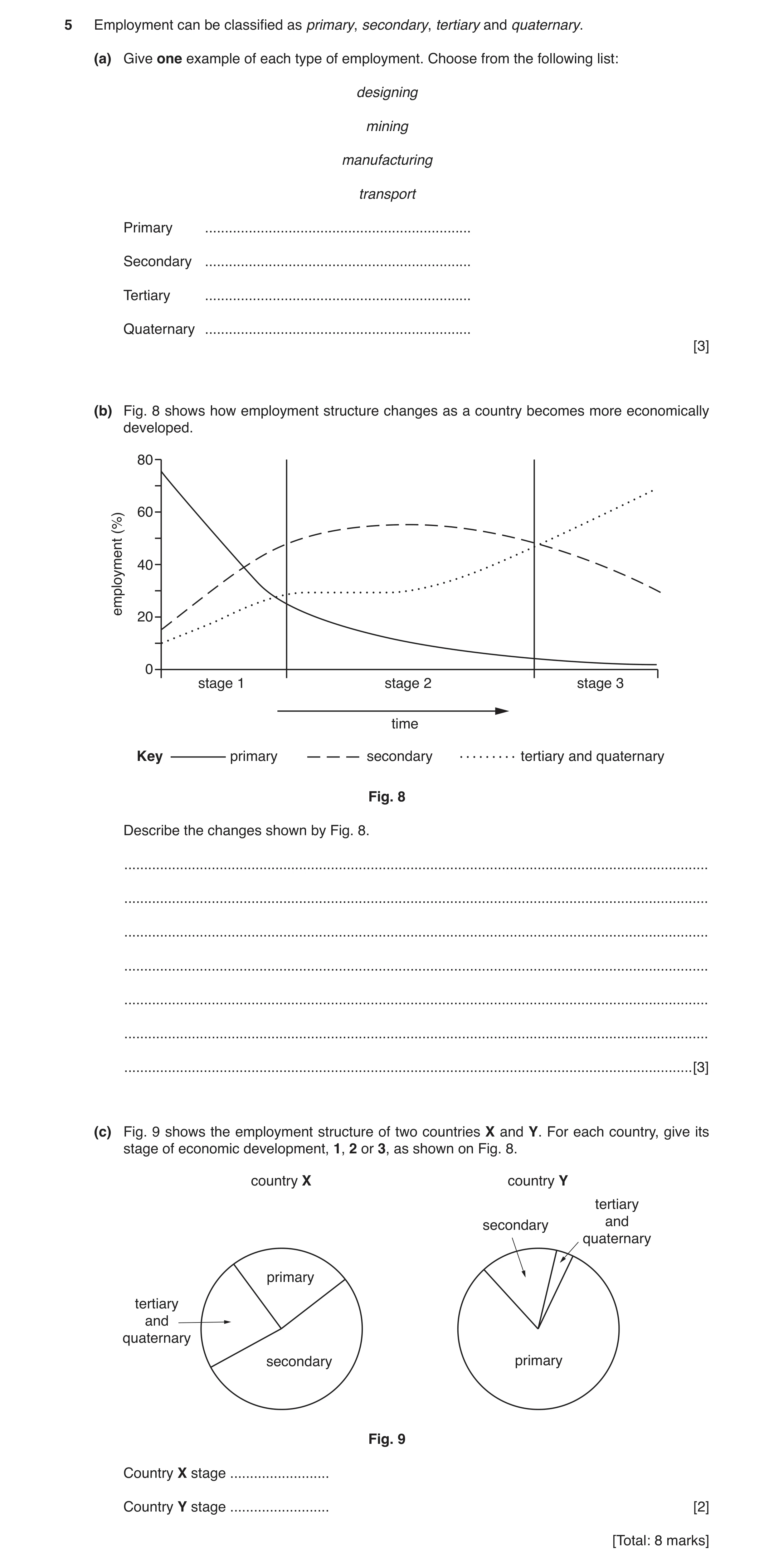 Question 3: Employment can be classified as primary, secondary, tertiary and quaternary. (a) Give one example of each type of employment. Choose from t…