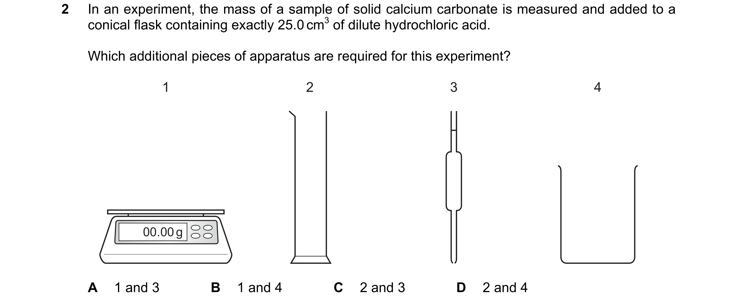 Question 28: In an experiment, the mass of a sample of solid calcium carbonate is measured and added to a conical flask containing exactly 25.0 cm3 of d…