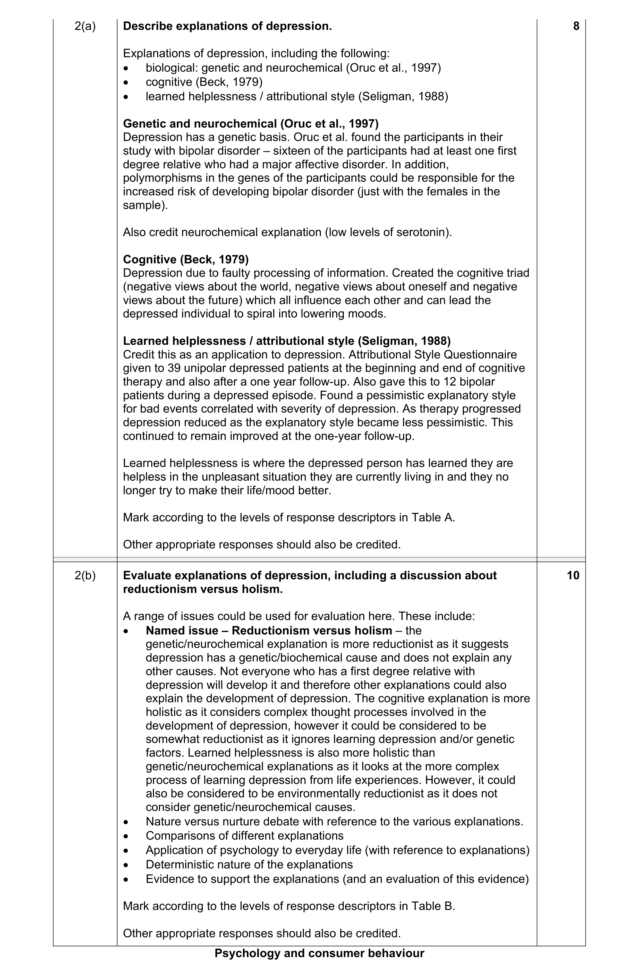 Mark scheme for question 16