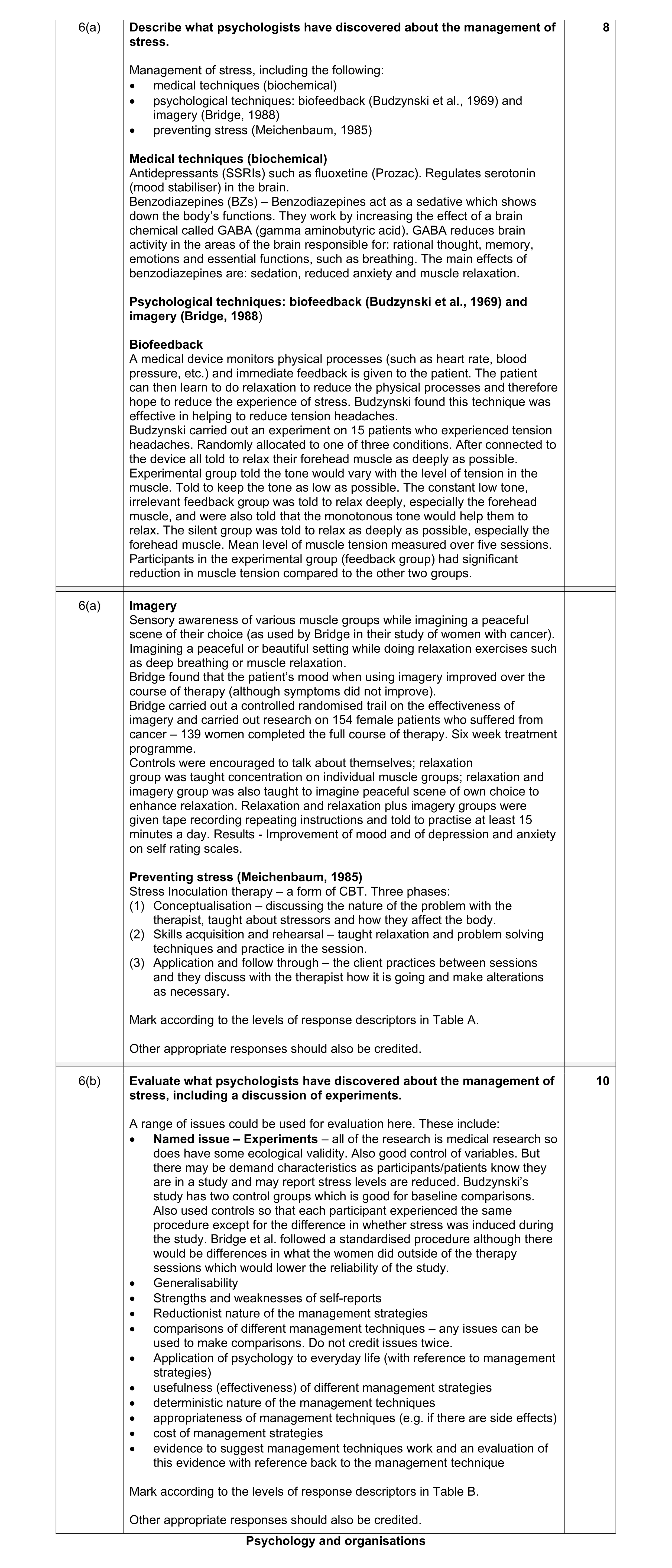 Mark scheme for question 11