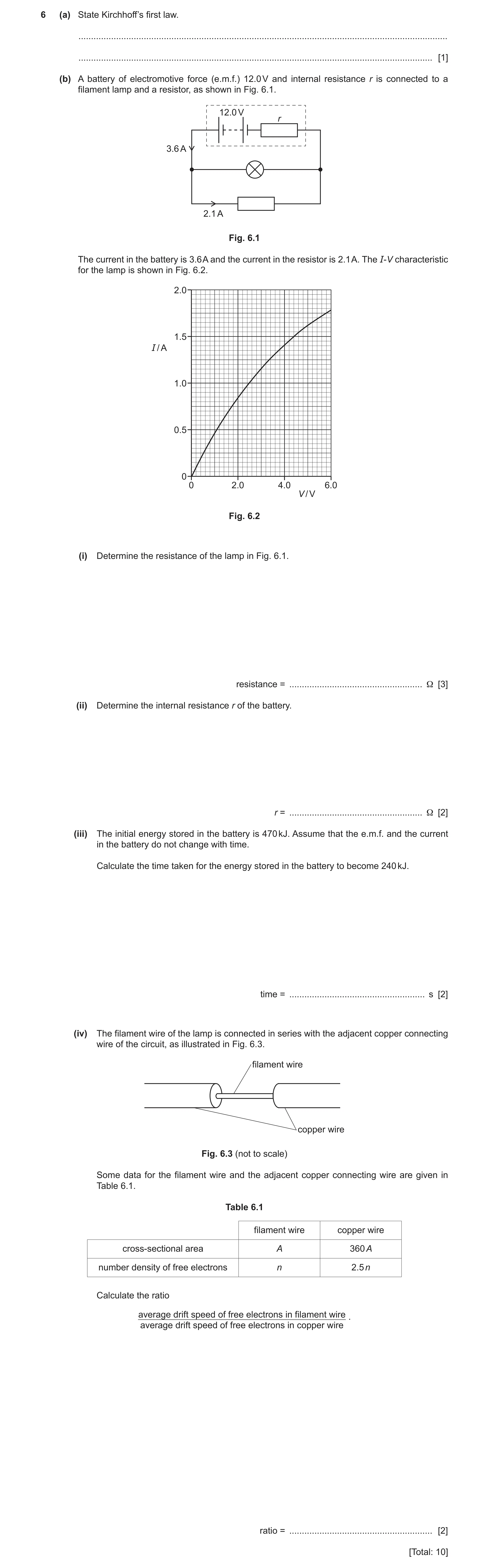 Question 6: (a) State Kirchhoff’s first law. ..........................................................................................................…