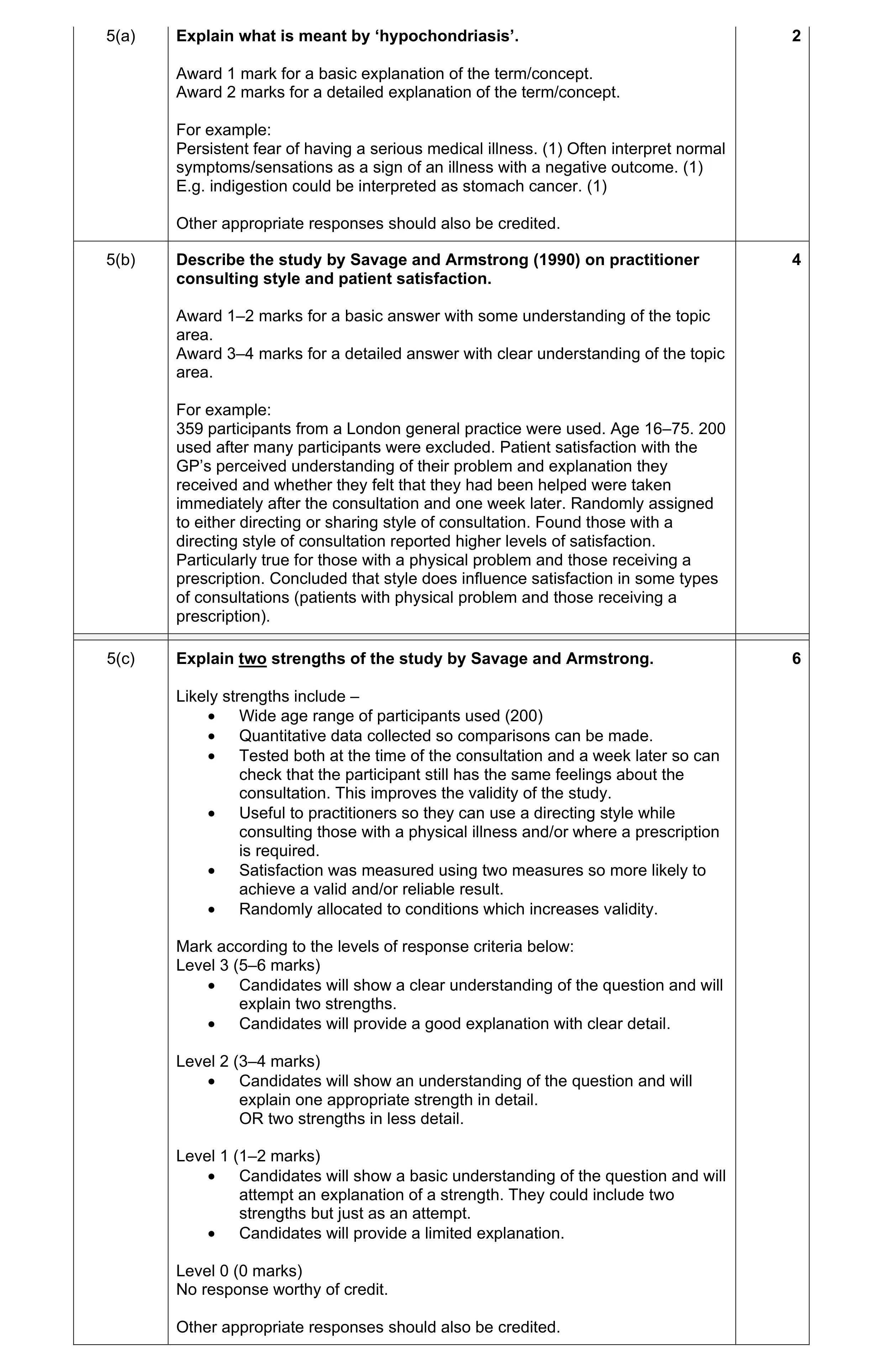 Mark scheme for question 3