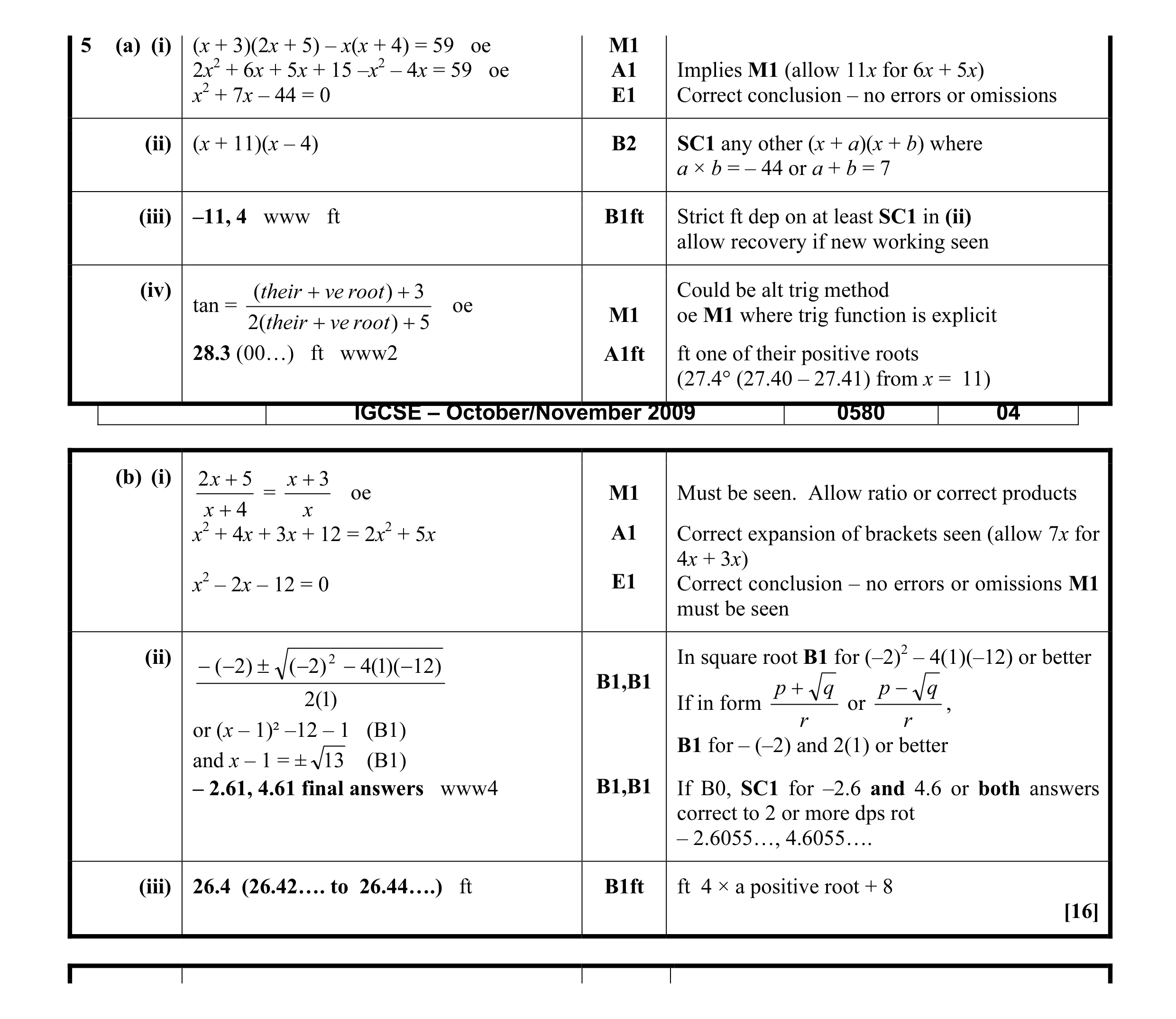 Mark scheme for question 5