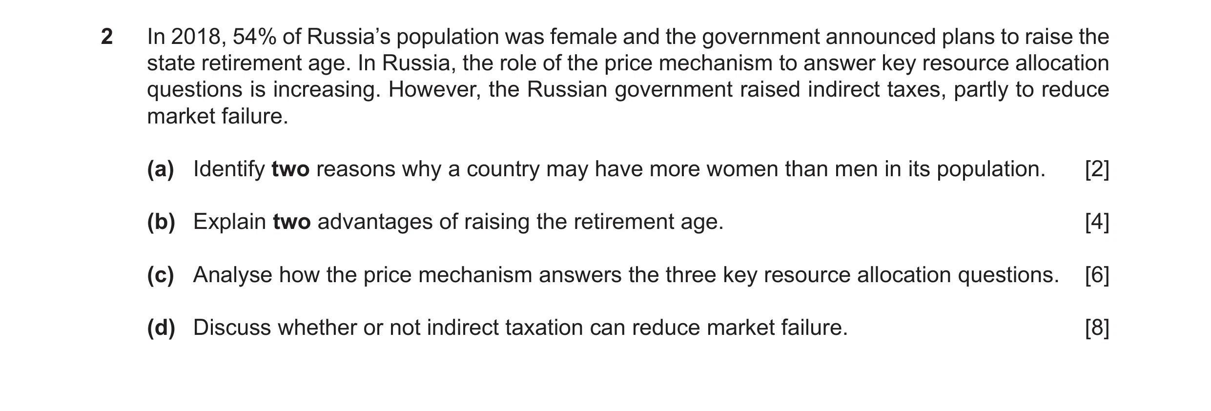 Question 38: In 2018, 54% of Russia’s population was female and the government announced plans to raise the state retirement age. In Russia, the role of…