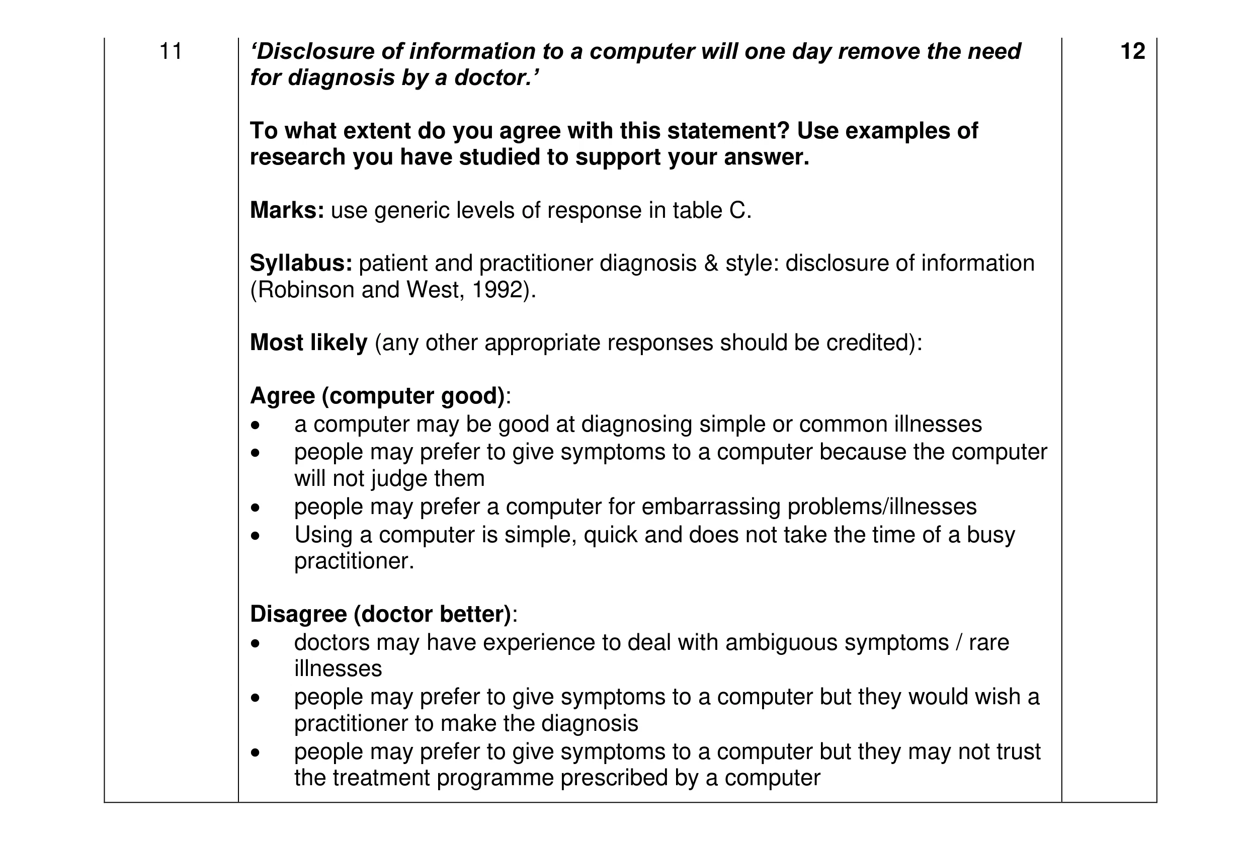 Mark scheme for question 26