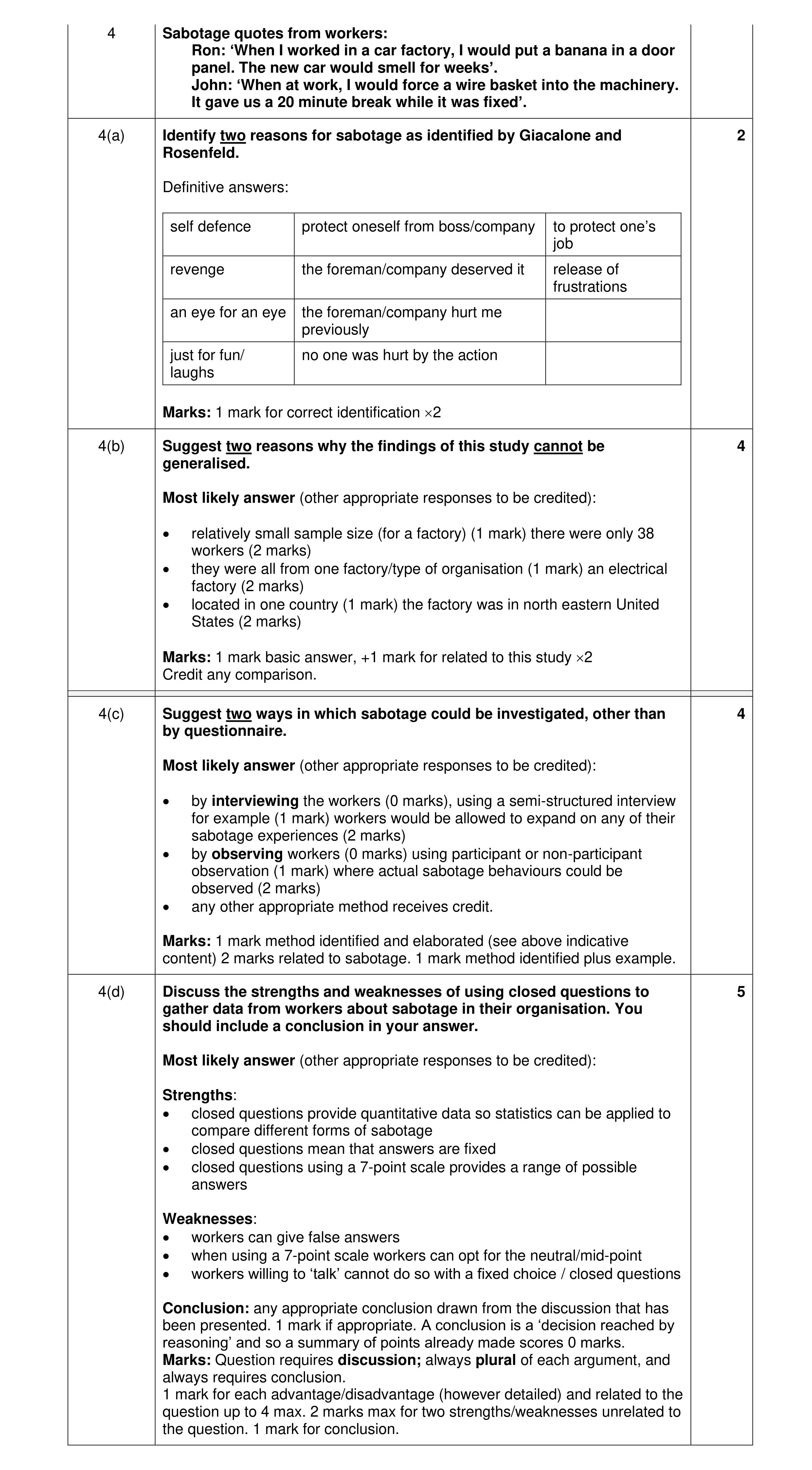 Mark scheme for question 18