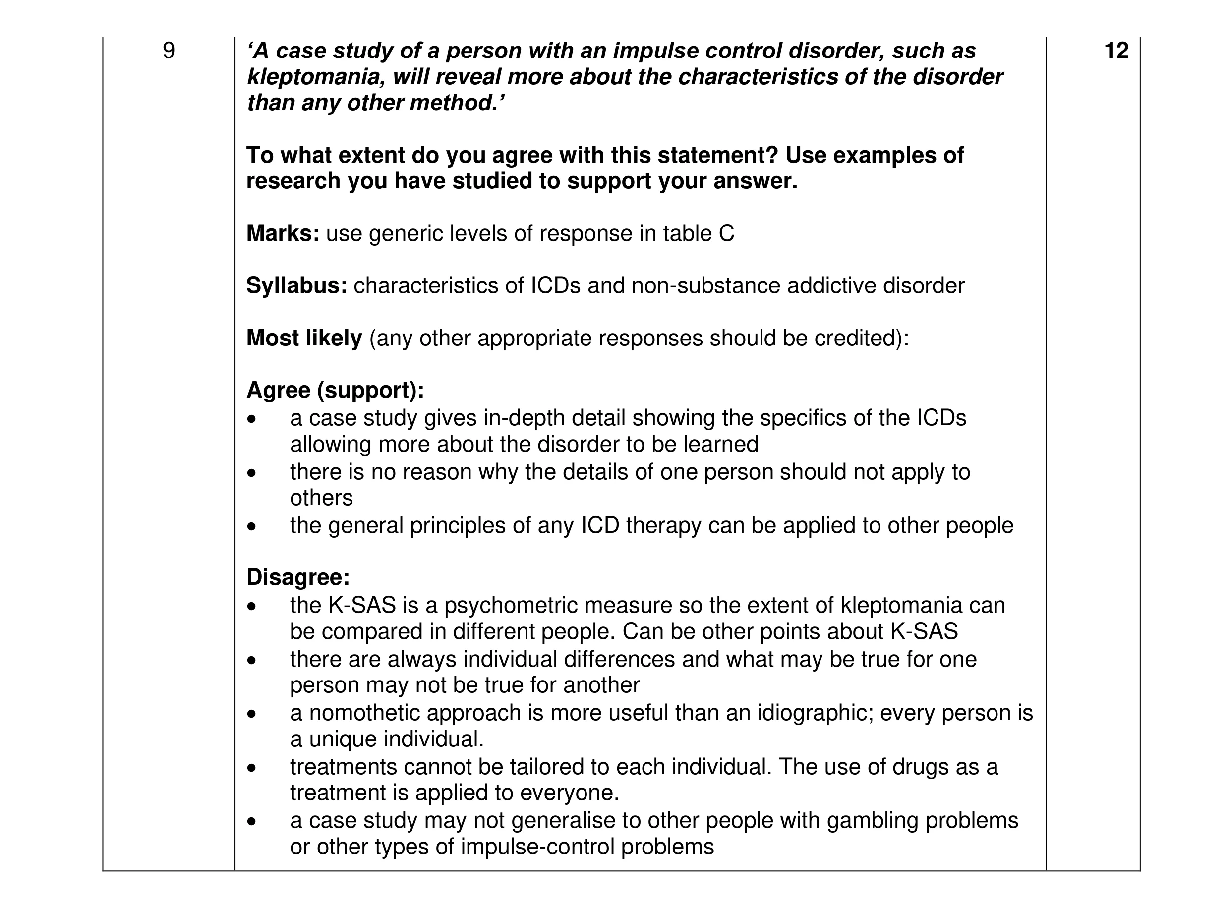 Mark scheme for question 30