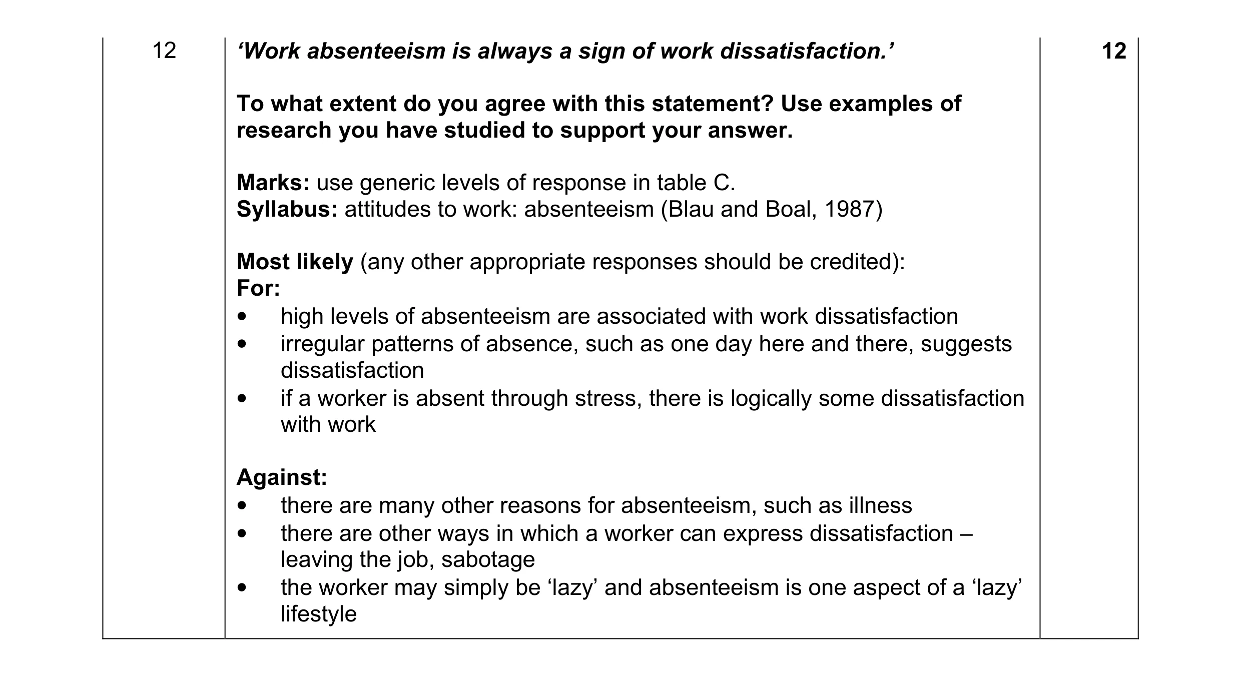 Mark scheme for question 19